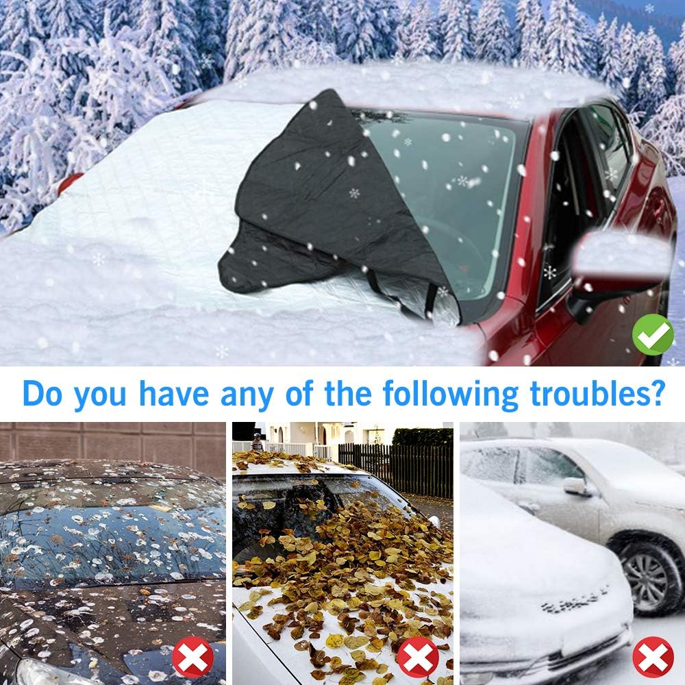 U UBEGOOD Car Windshield Snow Cover, Car Windshield Cover for Snow, Ice, Sun, Frost Defense with 4 Layers Protection, Extra Large Waterproof Windshield Cover Fits for Most Cars, SUVs and Trucks