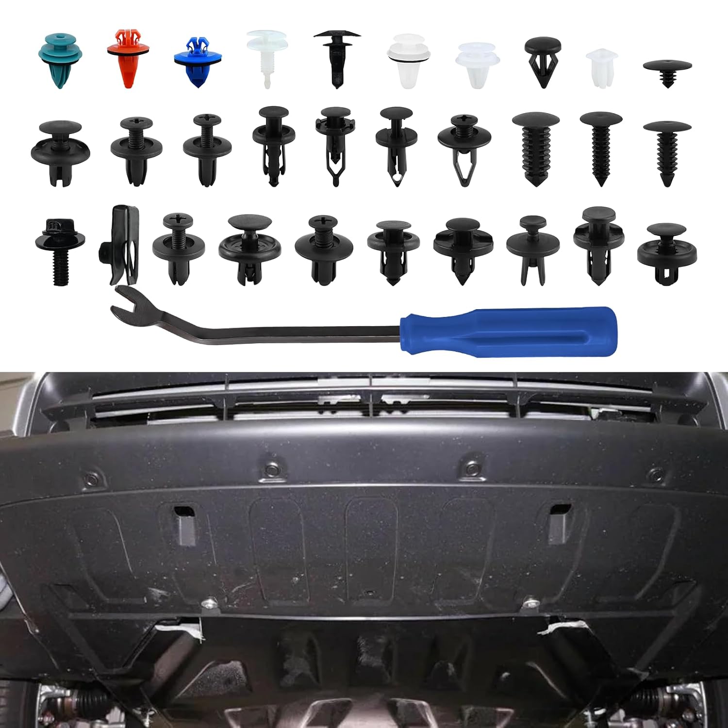 1045PCS Car Push Retainer Clips 30 Most Popular Sizes Nylon Bumper Fender Rivets with 10 Cable Ties and Blue Fastener Remover Replacement for Ford Replacement for GM Replacement for Toyota