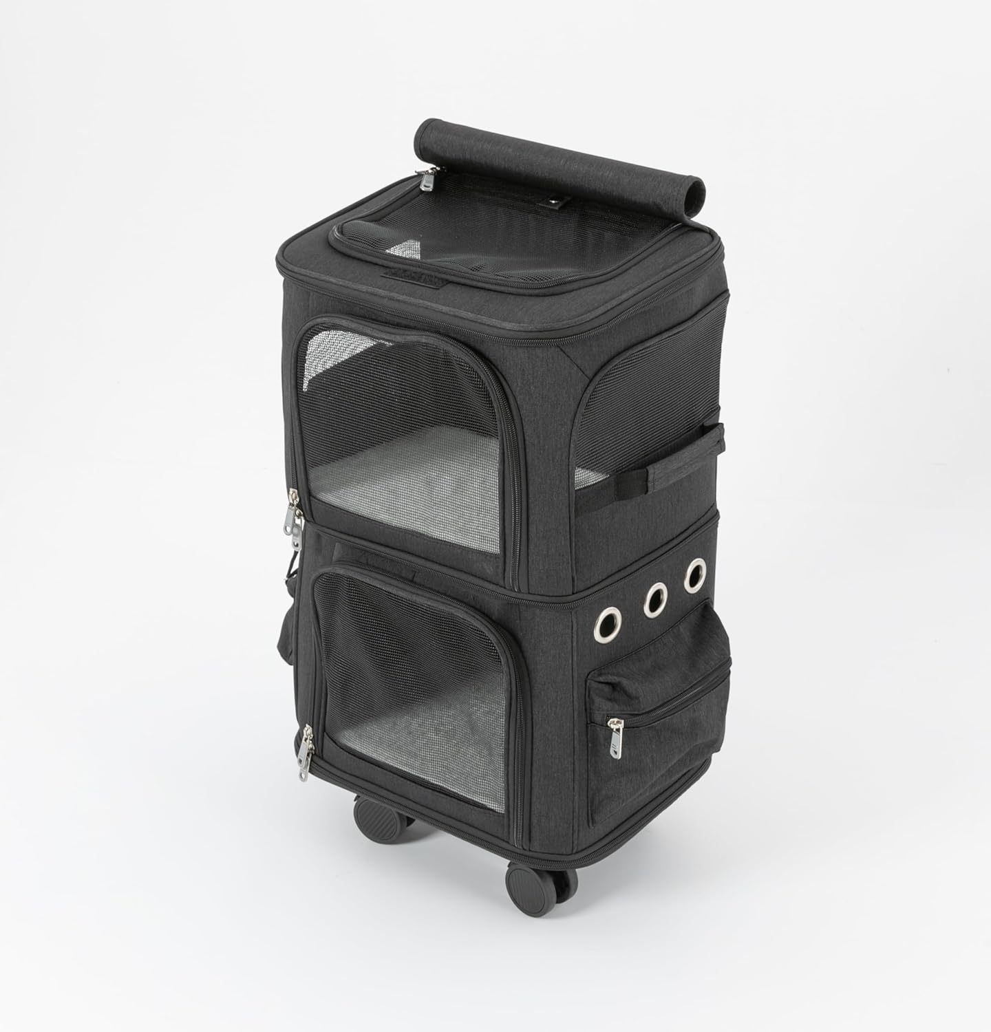 Rolling Pet Carrier for 2 Pets,Double-Compartment Pet Rolling Carrier with Wheels for 2 Pets,for Up to 22 LBS,Super Ventilated Design,Ideal for Traveling/Hiking/Camping