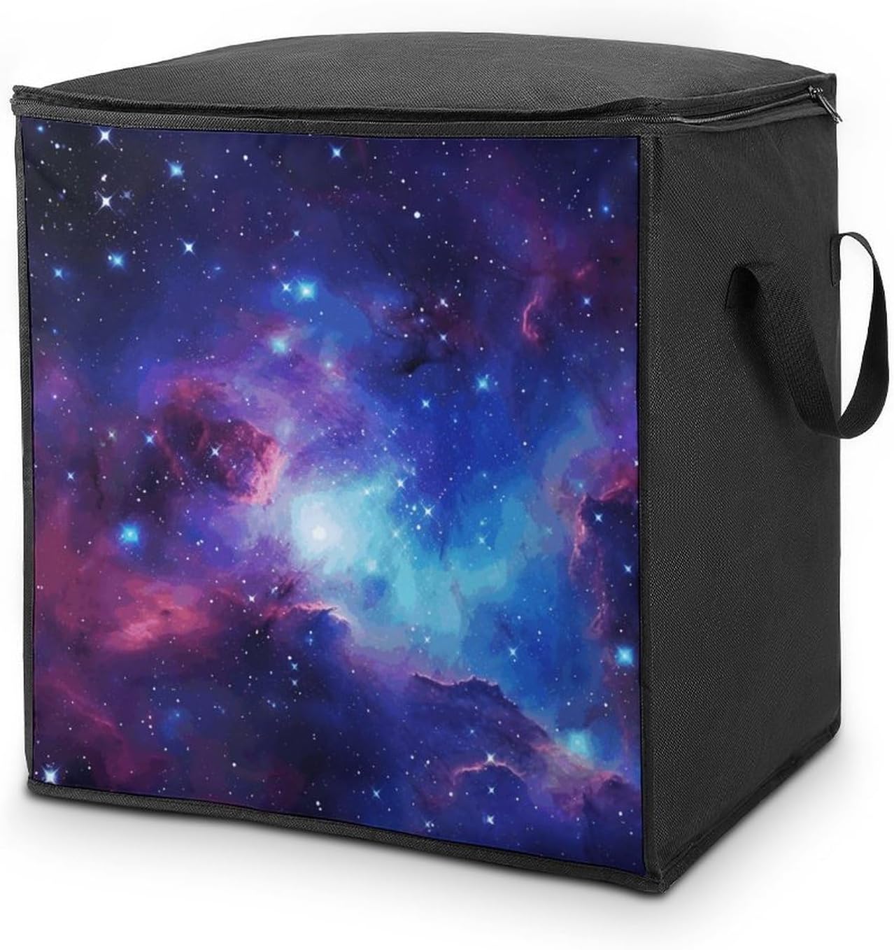 Galaxy Storage Bag with Zippers And Handle Extra Large Bedding Comforter Storage Bag Foldable Blanket Storage Bags Fabric Moving Bags for Closet Organizer (70L)