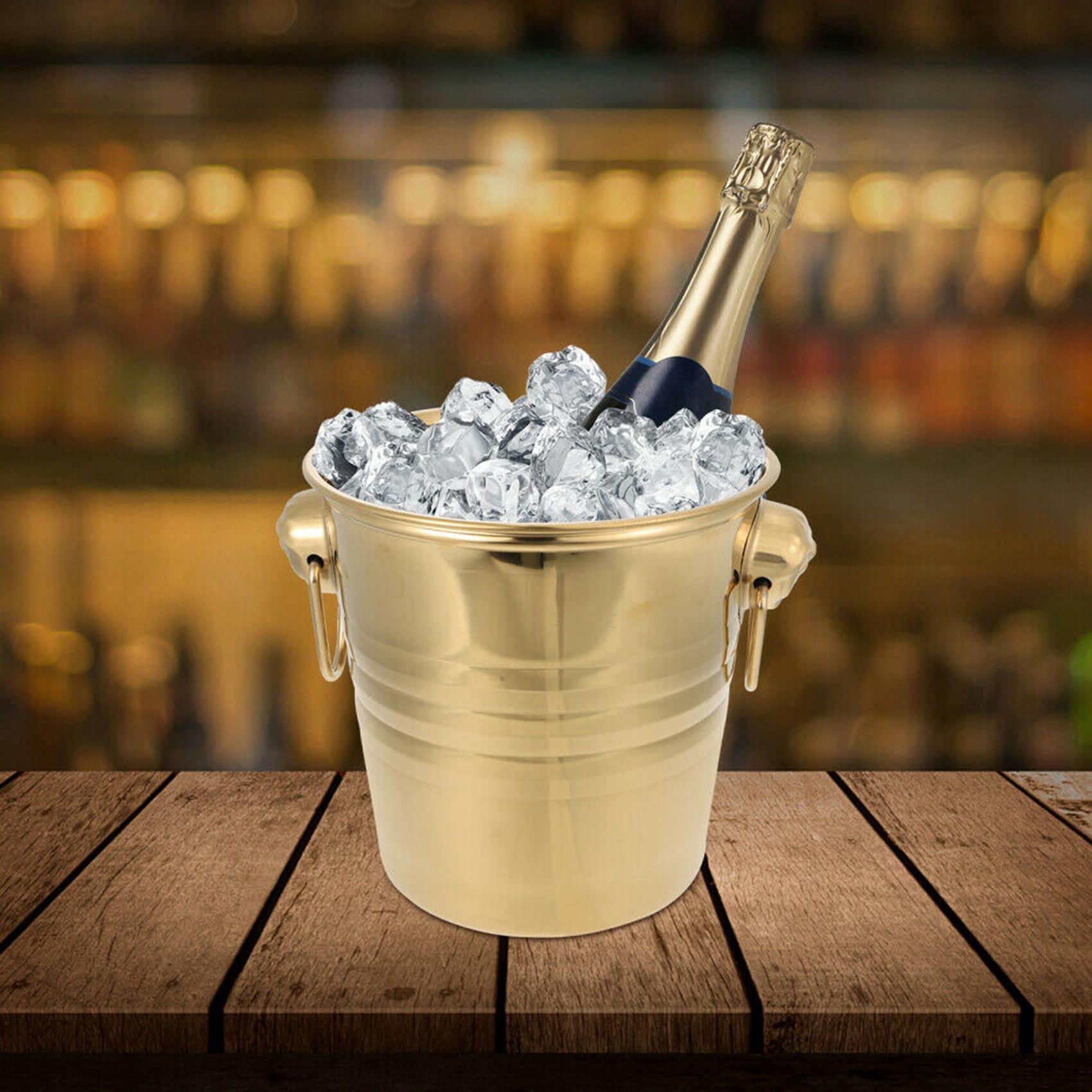 4 Pieza 3L Cubo de Hielo de Acero Inoxidable con Cabeza de Grueso Cubo de Hielo para Fiesta (Dorado)