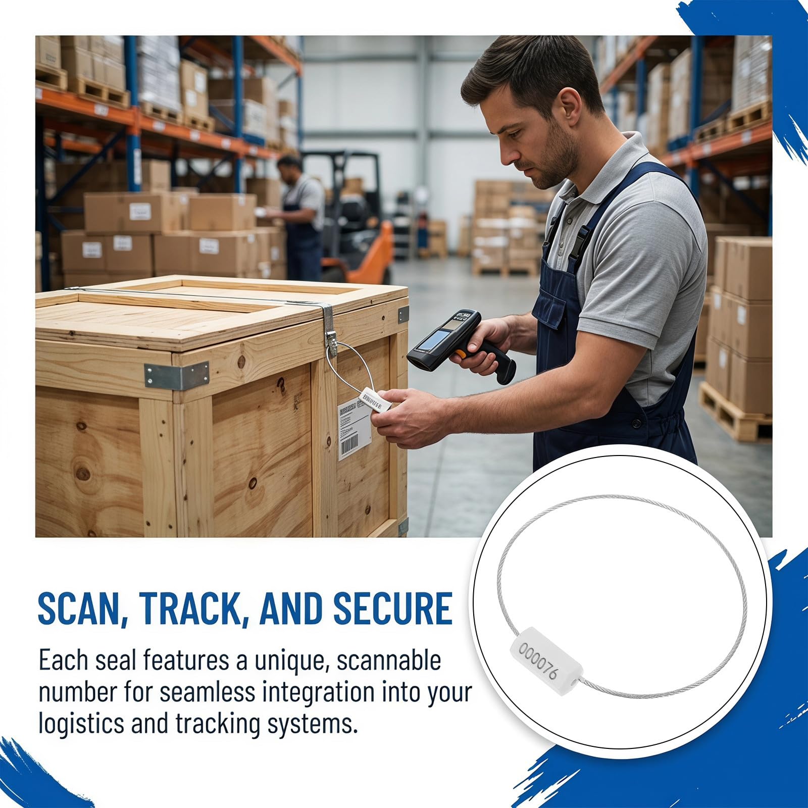 Zerodeko Lot de 100 scellés de sécurité inviolables : cadenas à tirer fermement pour câble – scellés numérotés – étiquette de sécurité pour conteneurs, camions, remorques et portails