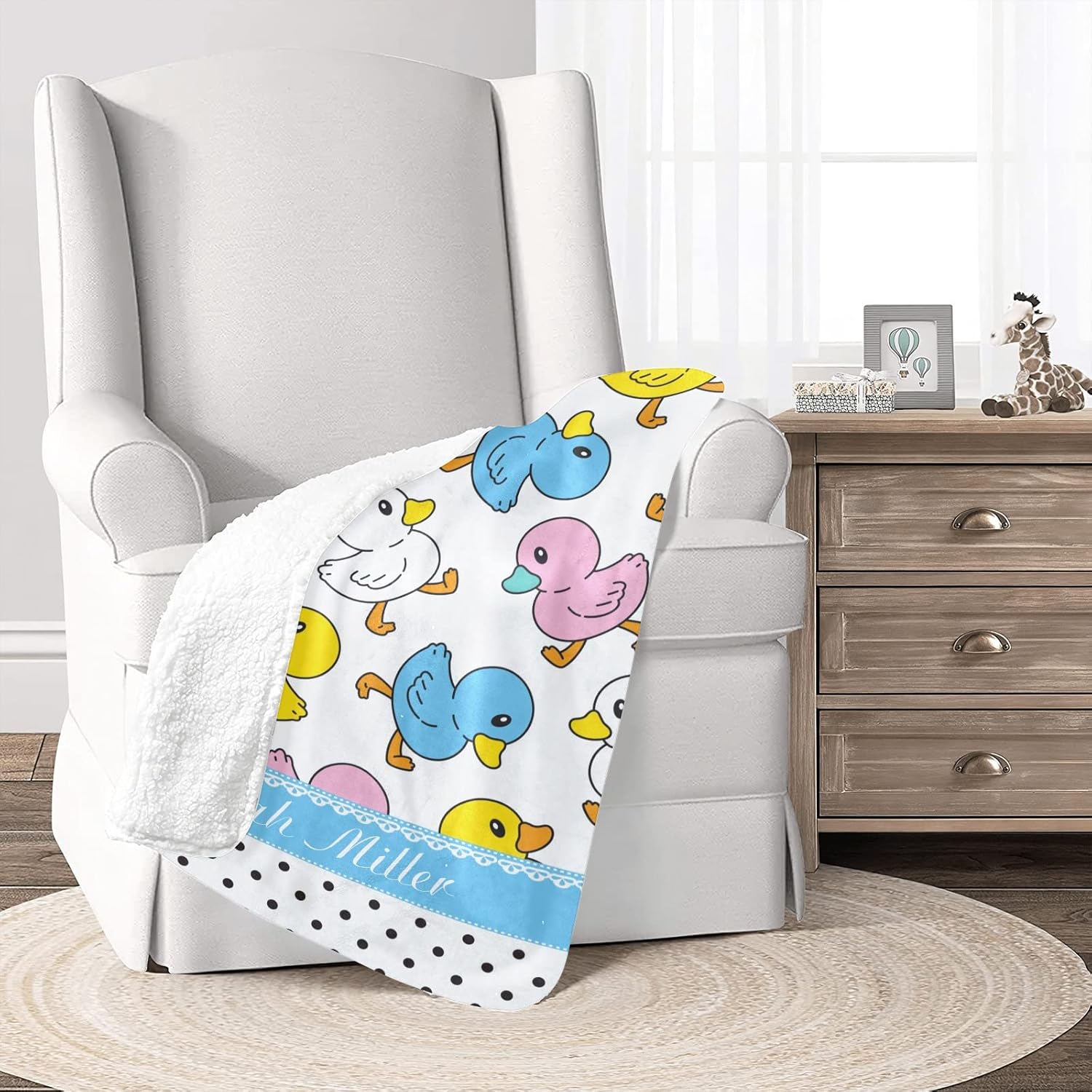 Duck Cartoon Doodle Personalized Baby Blanket for Girl Boy Soft Warm Newborn Throw Naps Swaddle Custom Blanket 30X40 in