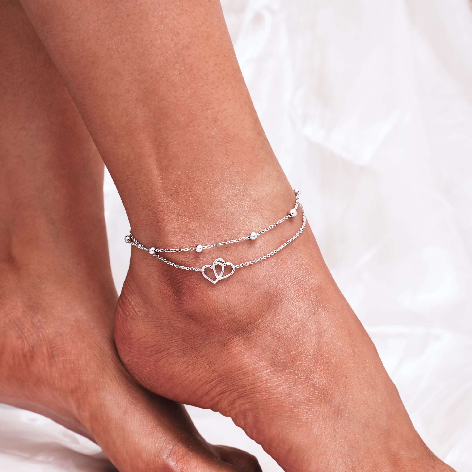 CHIC & ARTSY Womens Fußkettchen 925 Sterling Silber erstellt Opal geschichtet Fußkettchen Armband zierlich Perlen Kette Fußkettchen