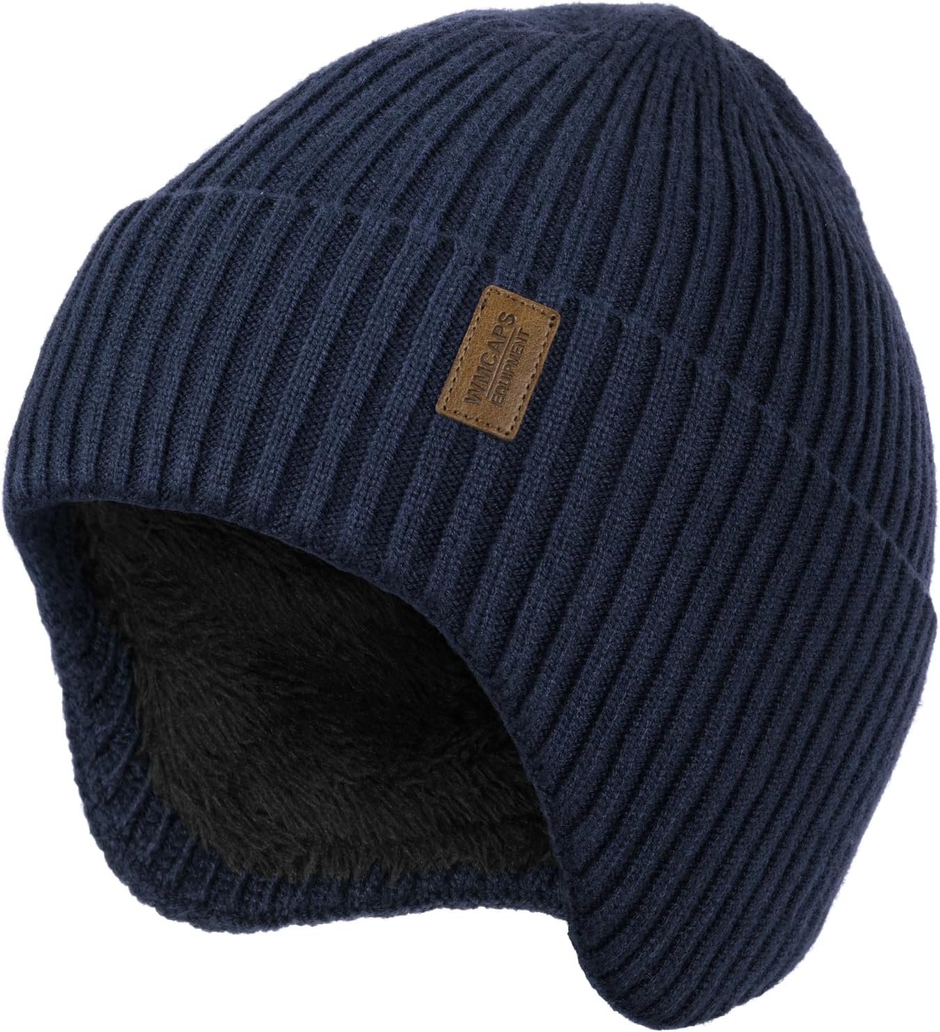 Wmcaps Fleece Lined Winter Beanie with Earflap for Men Women – Windproof Thermal Knit Hat for Cold Weather