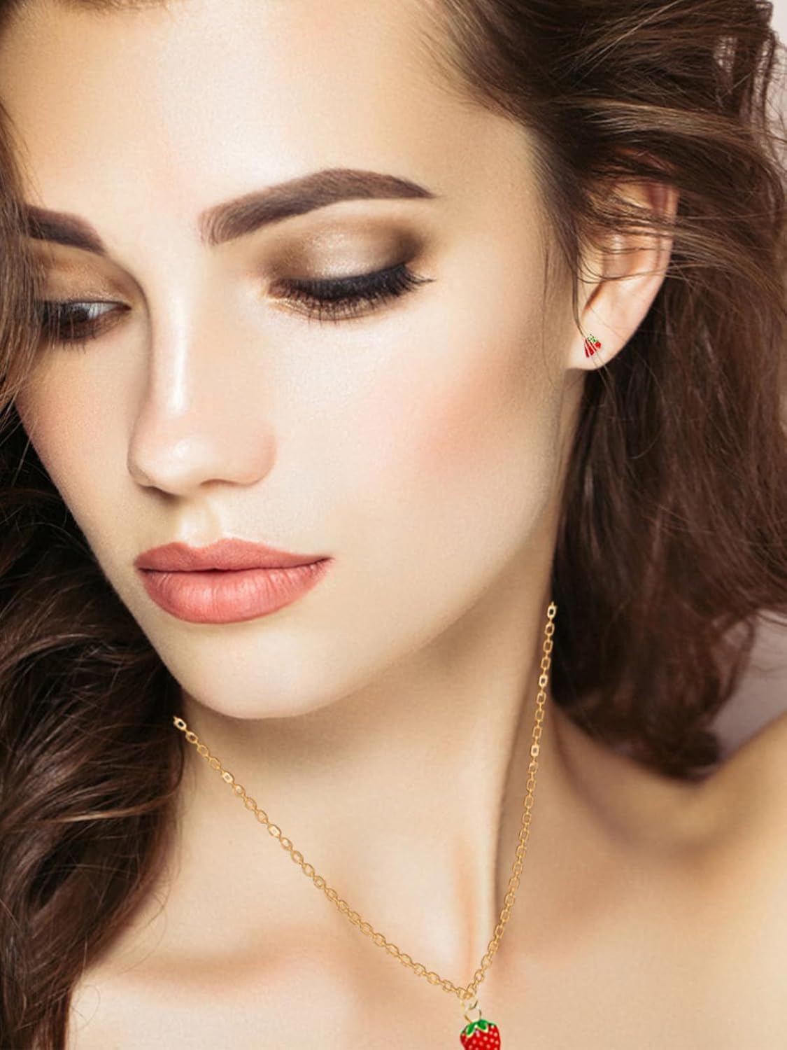 Strawberry Necklace Earrings Set, Christmas Gifts Stocking Stuffers for Women, Cute Fruit Charm Trendy Jewelry Gifts for Her, Birthday Anniversary Graduation Gifts for Women - Image 3