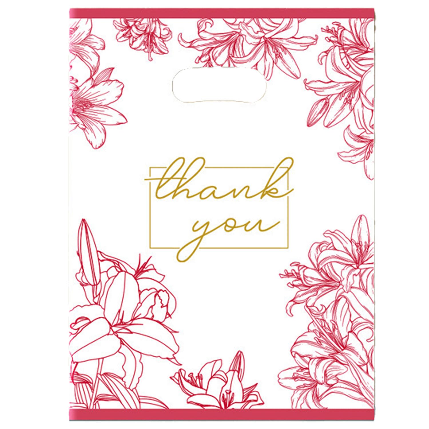 Joyhey 100 Count 9.7" x 13.7" Plastic Merchandise Bags, Shopping Retail Boutique Bags with Die Cut Handles - Pink Thank you