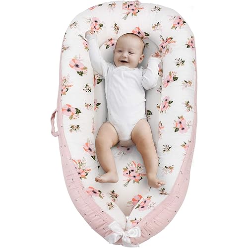 Parkside Wind Baby Lounger Cover Portable Newborn Lounger Seat Cover, Reversible Infant Nest, Durable and Machine Washable, Adjustable Lounger for Babies(Pink Flower)