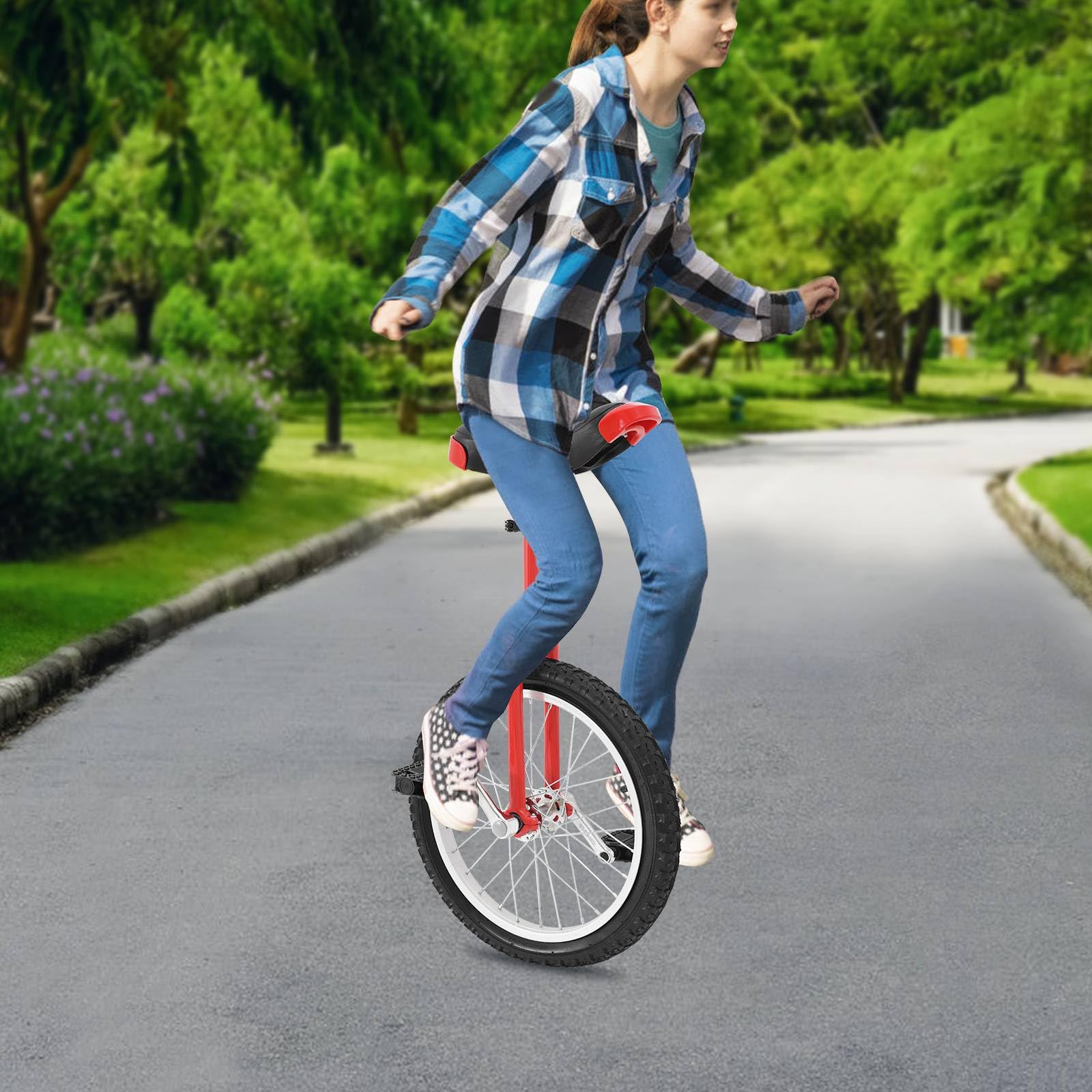 LOYALHEARTDY 16.5 inch Wheel Outdoor Unicycle Adjustable Seat Altitude Exercise Bicycle Fit Adults Kids Outdoor Sports Fitness Cycling Activity（Red）