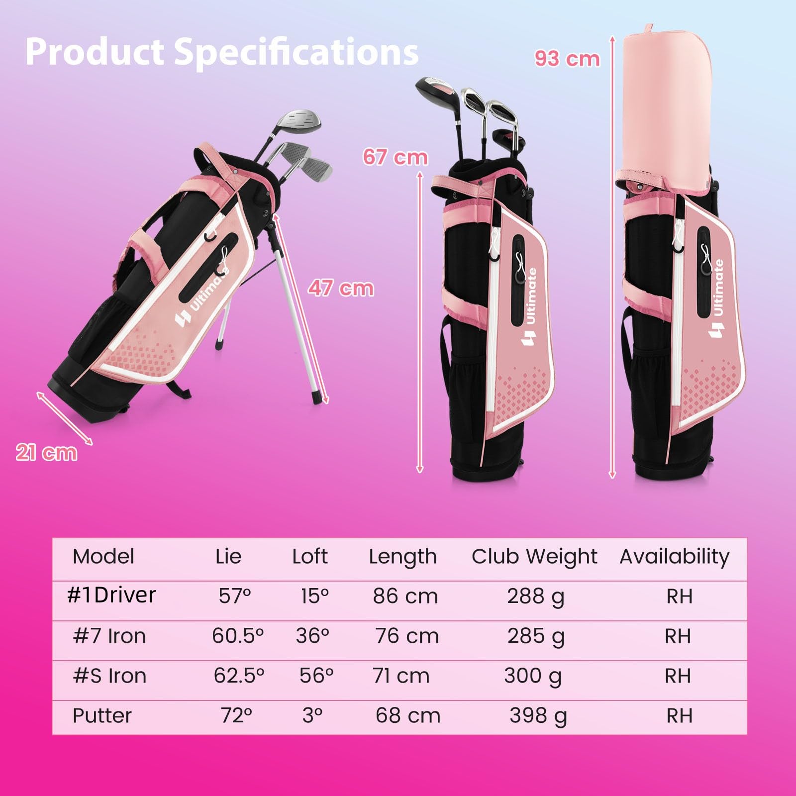 LIFEZEAL Komplettes Golfschläger-Set für Kinder, Golftasche mit 4 Golfschlägern, Tragbares Golfbag mit Stauraum, Trolleybag Junior mit Schultergurten, Ideal für Jungen & Mädchen von 8-10 Jahren