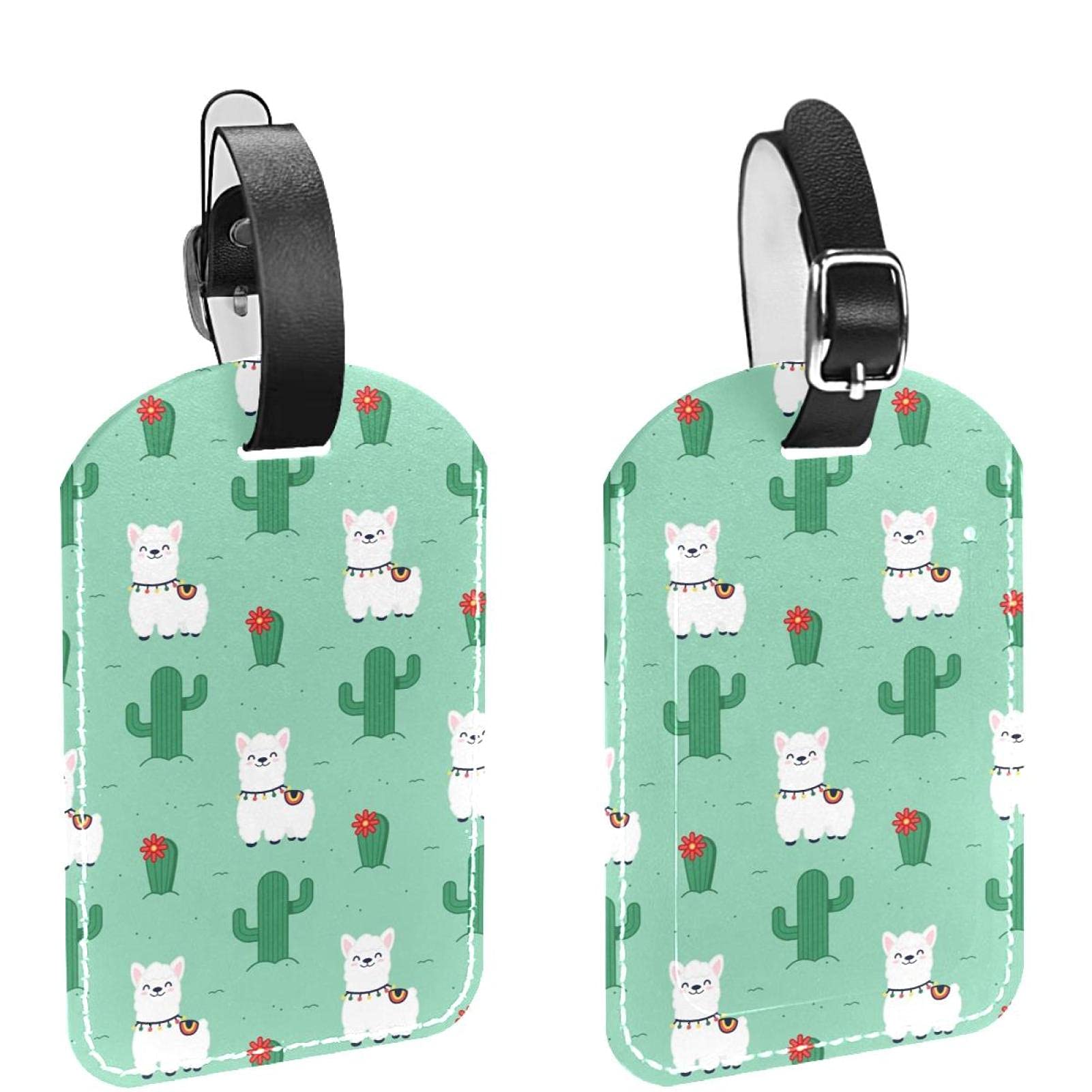 Confezione da 2 etichette per bagagli, carine e fresche etichette per bagagli con lama e cactus, in pelle PU, etichette per borse da viaggio con copertura privacy
