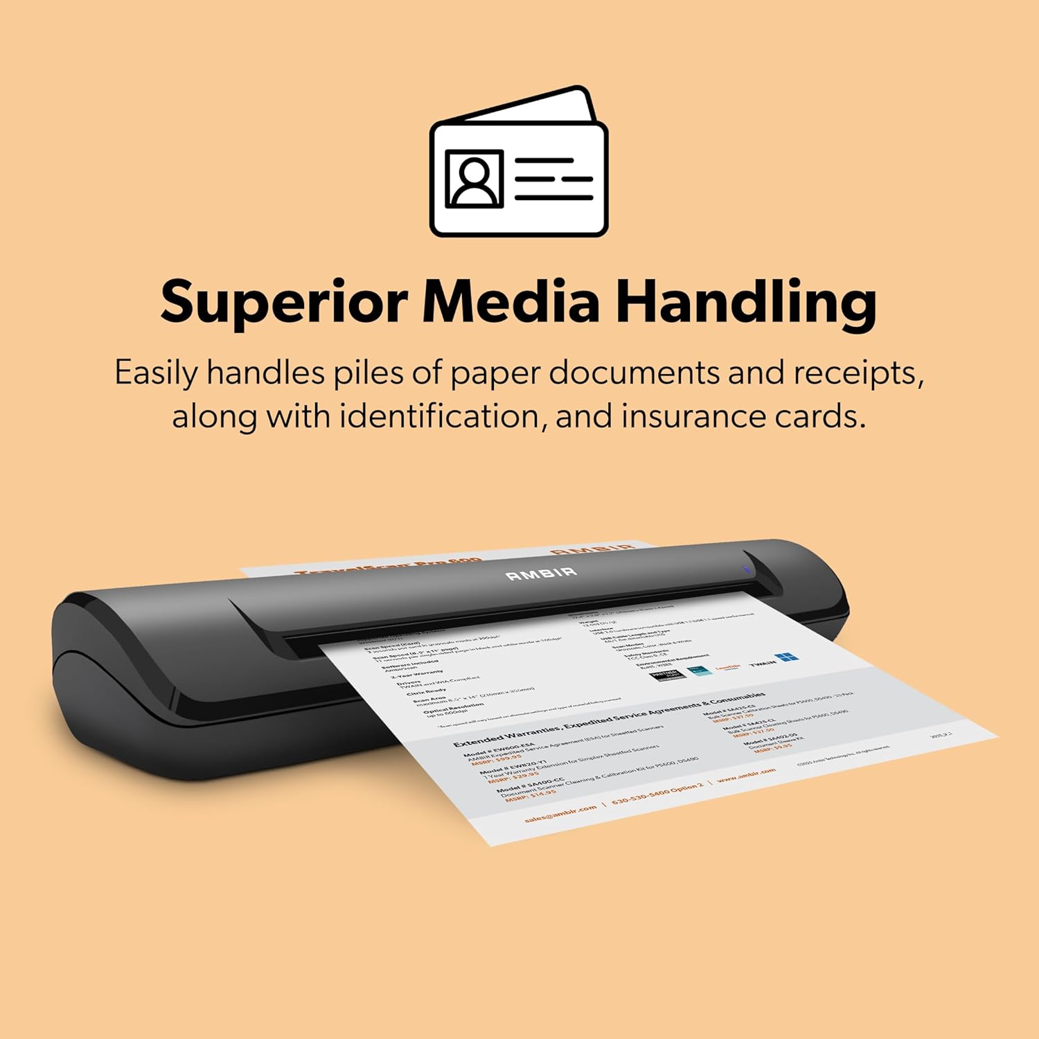 Ambir TravelScan Pro 600 (PS600-AS) Simplex Document Scanner and Card Scanner