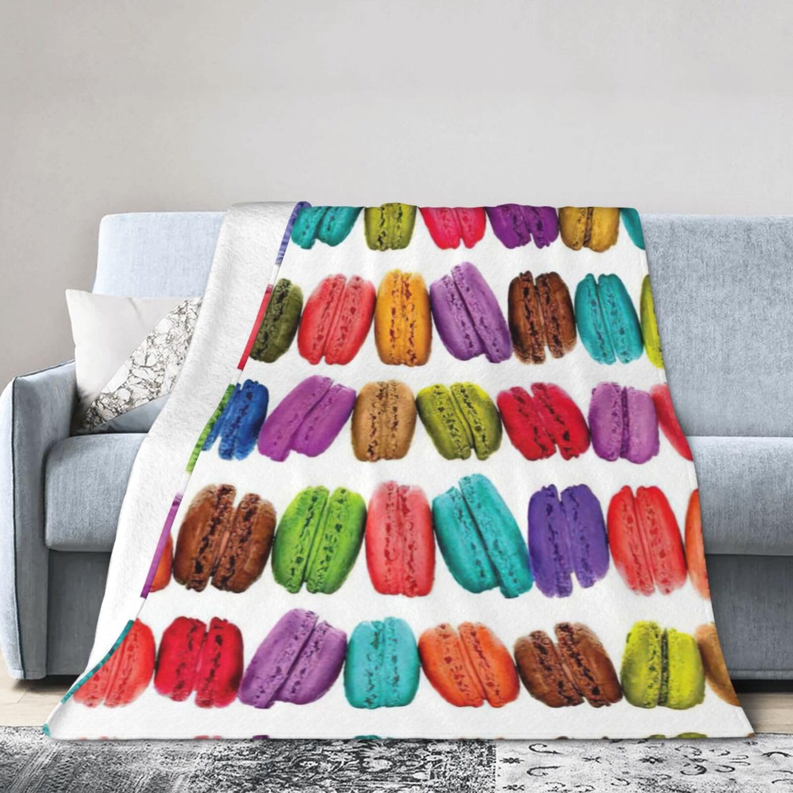 Couverture de voyage en flanelle macaron pour canapé