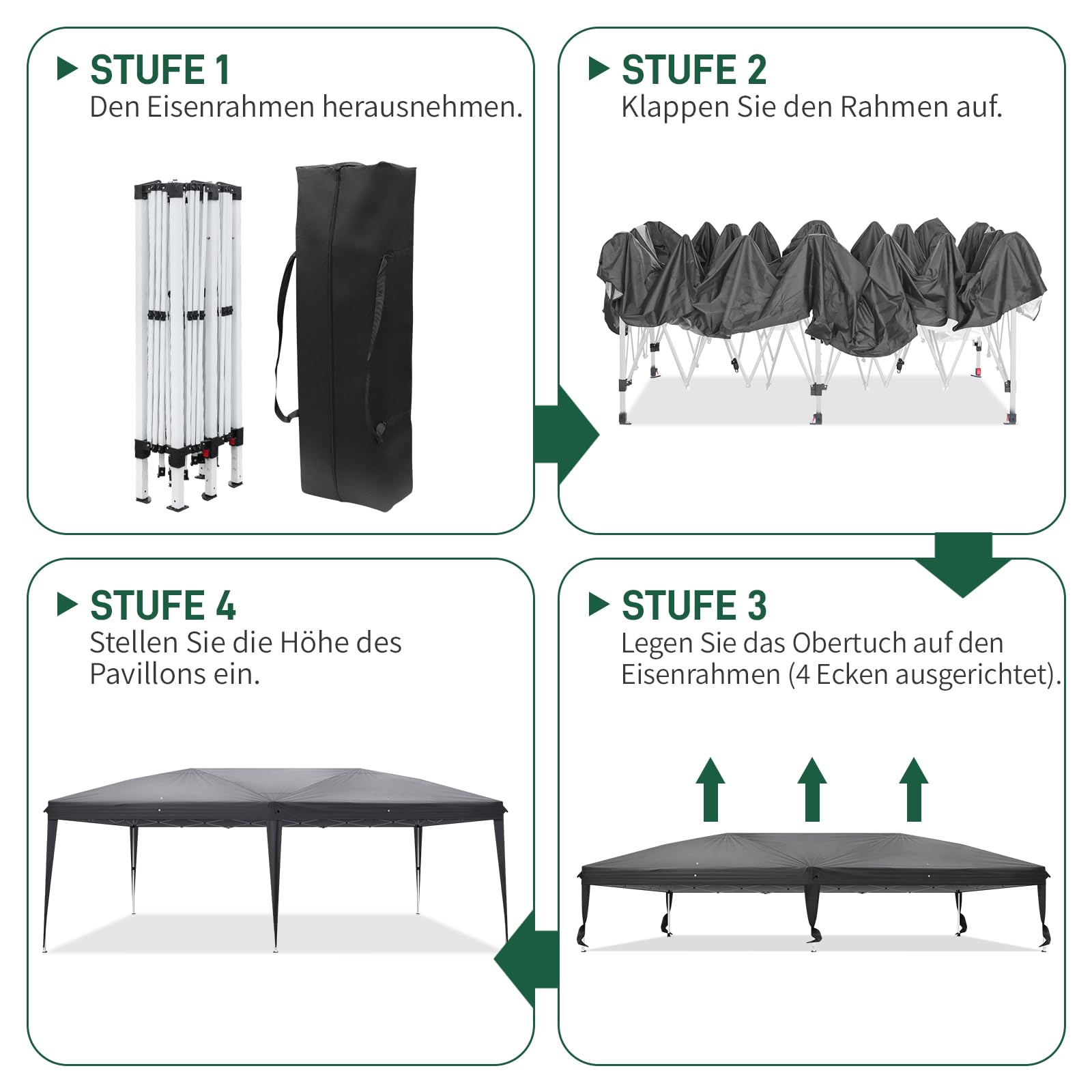 LEADZM Pavillon 3x6 m,Pop-Up Faltpavillon One-Touch, Metallrahmen,Wasserdicht UV-Schutz 50+ Stabil, Höhenverstellbar,Gartenzelt Partyzelt mit 6 Seitenteilen für Camping,Party,Anthrazit