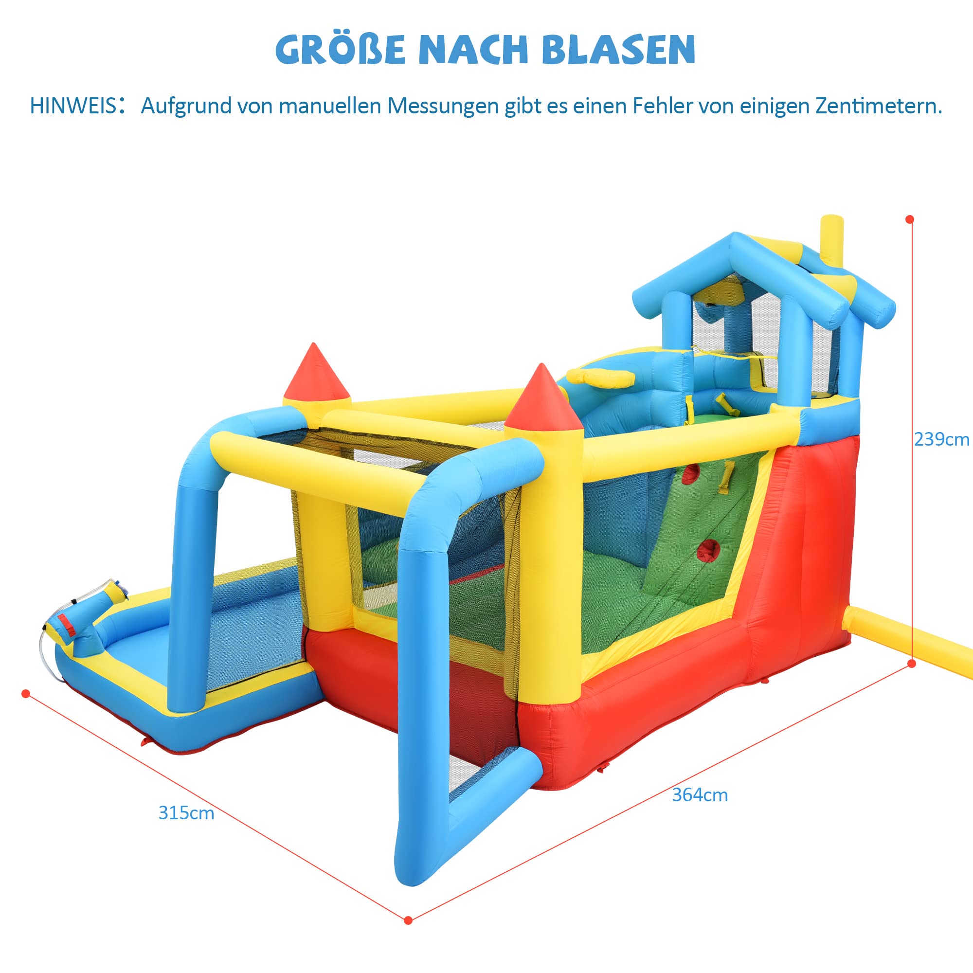 Bouncy Castle para niños 5 en 1 con ventilador, parque acuático inflable con tobogán, plataforma de salto, piscina y red de fútbol, castillo hinchable al aire libre para jardín, tela Oxford