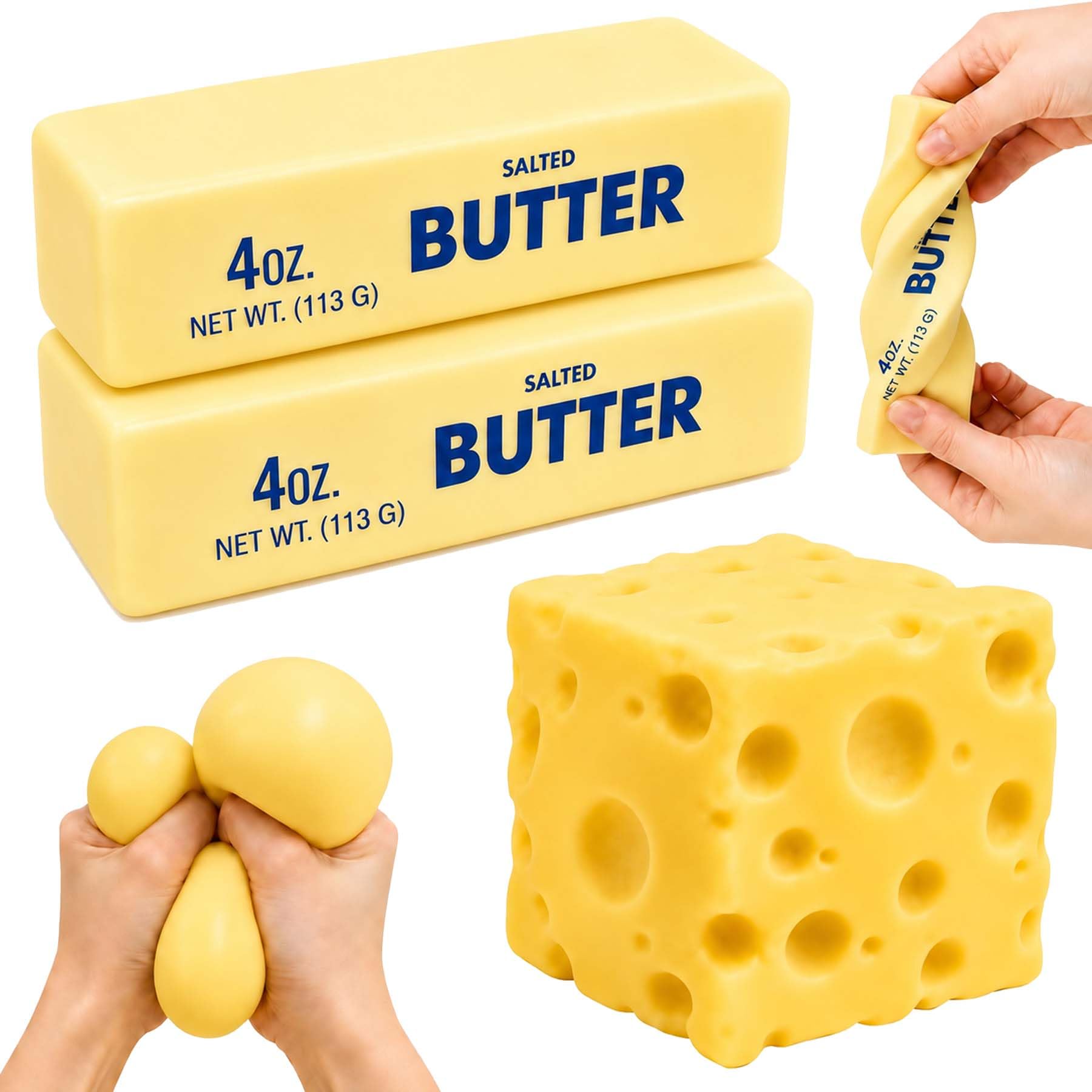 3Pcs Butter Cheese Squishy, Butter Stick Slow Rising Squishy Toy Cheese Squeeze Toy Stress Balls Fidget Toys for Adults, Stress Relief Sensory Toy for Home Office Desk Relaxation