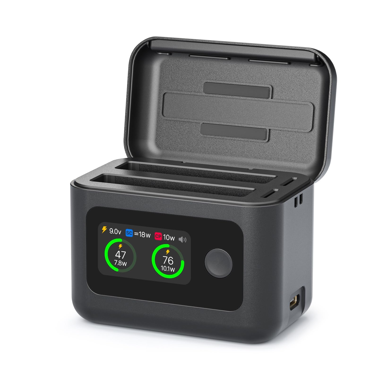 SYMIK Chargeur de Batterie pour Insta360 X4 Air, Boîtier Charge Rapide 27W | Double Slot avec Écran LCD, Hub de Charge Intelligent Bidirectionnel pour Batterie 360 X4 Air, Affiche le SOC de la Batterie