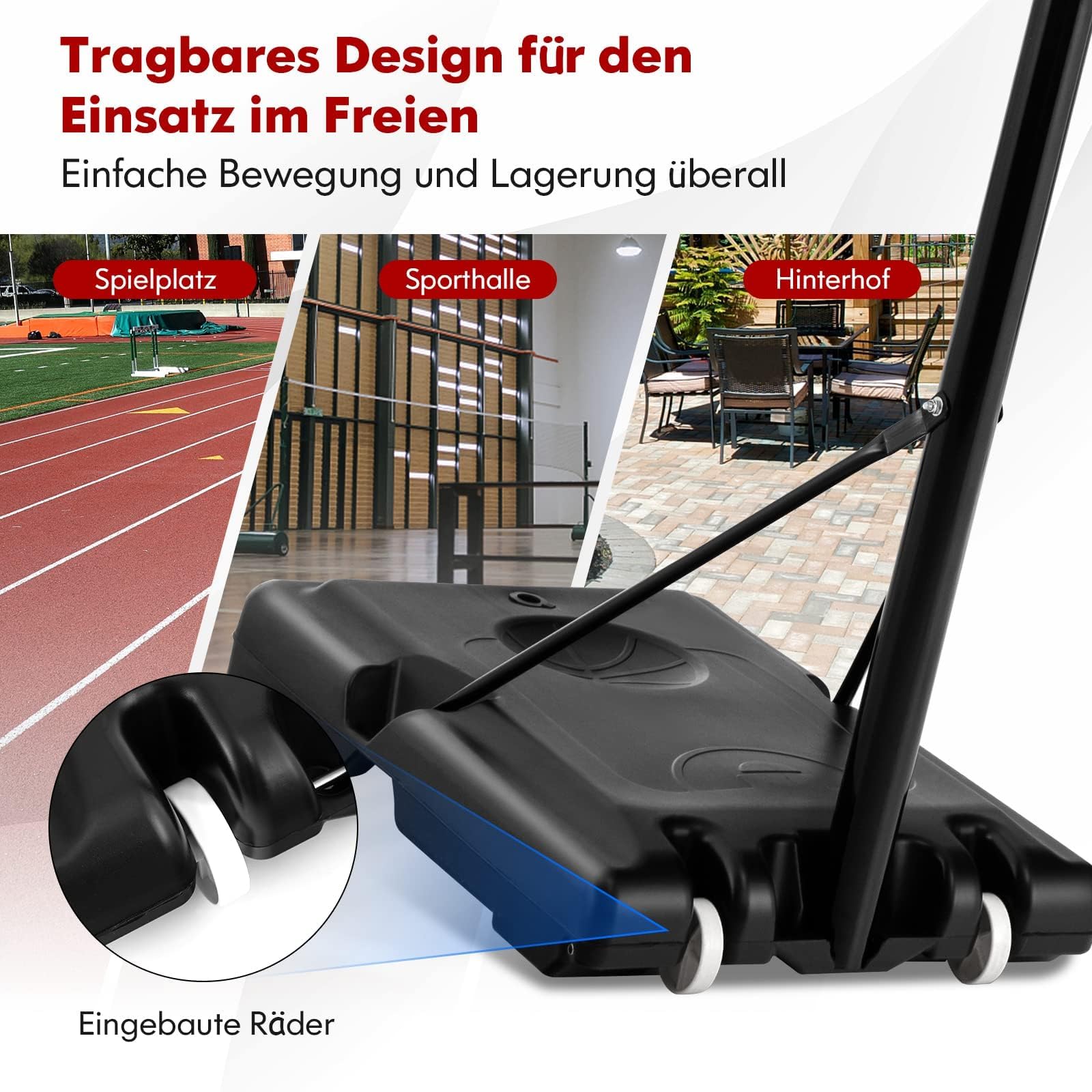 COSTWAY Basketballkorb Outdoor mit Ständer, Basketballständer 130-305 cm höhenverstellbar, Basketballanlage mit 2 Rädern & 2 Netzen, Mobile Korbanlage für Kinder, Erwachsene