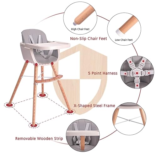 Miniatura 4 de Silla de bebé convertible con cojín | Silla alta para bebés y niños pequeños | Silla alta 3 en 1 para bebé crece con la familia | Trona con azul