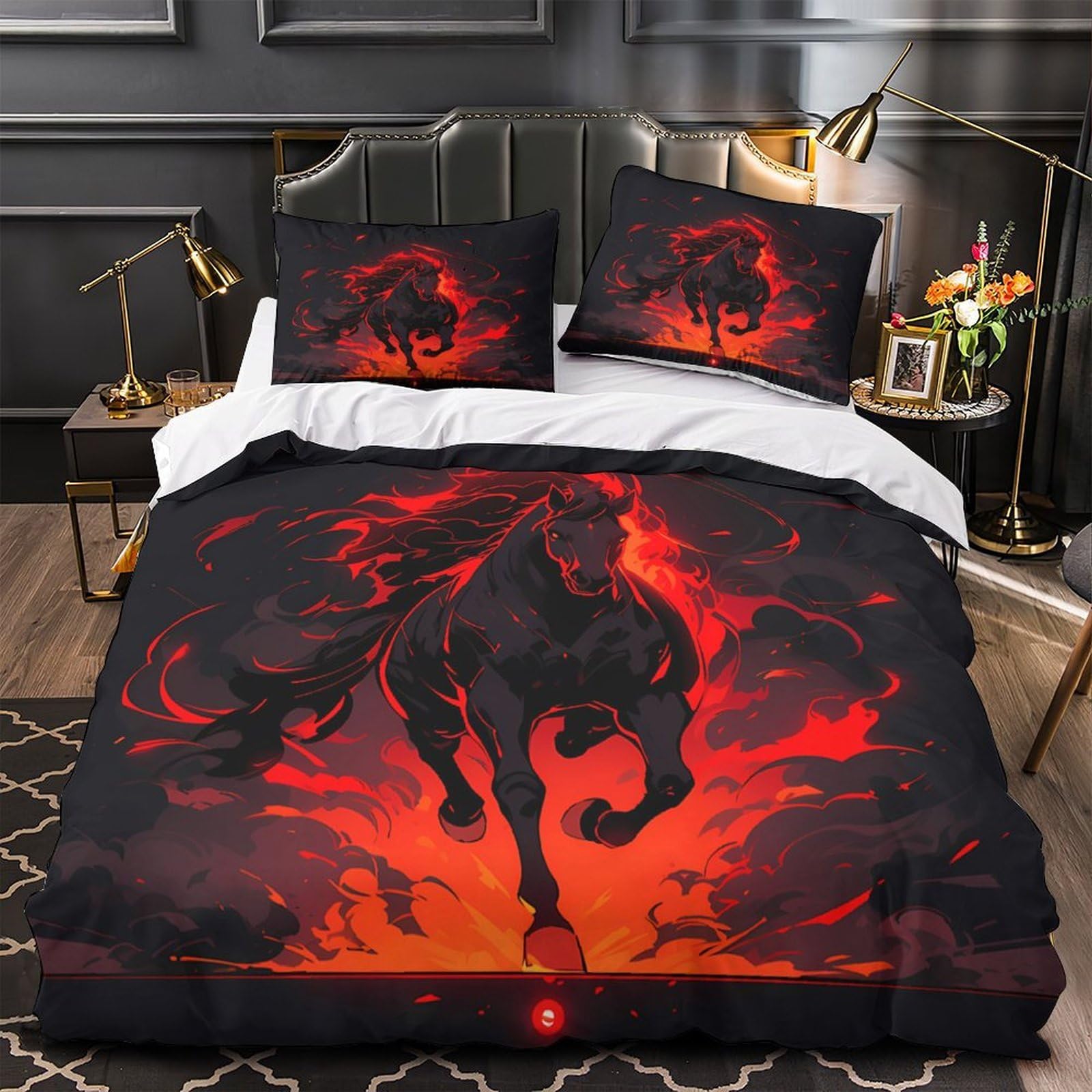 Parure de lit anime 140x200cm housse de couette microfibre Firehorse