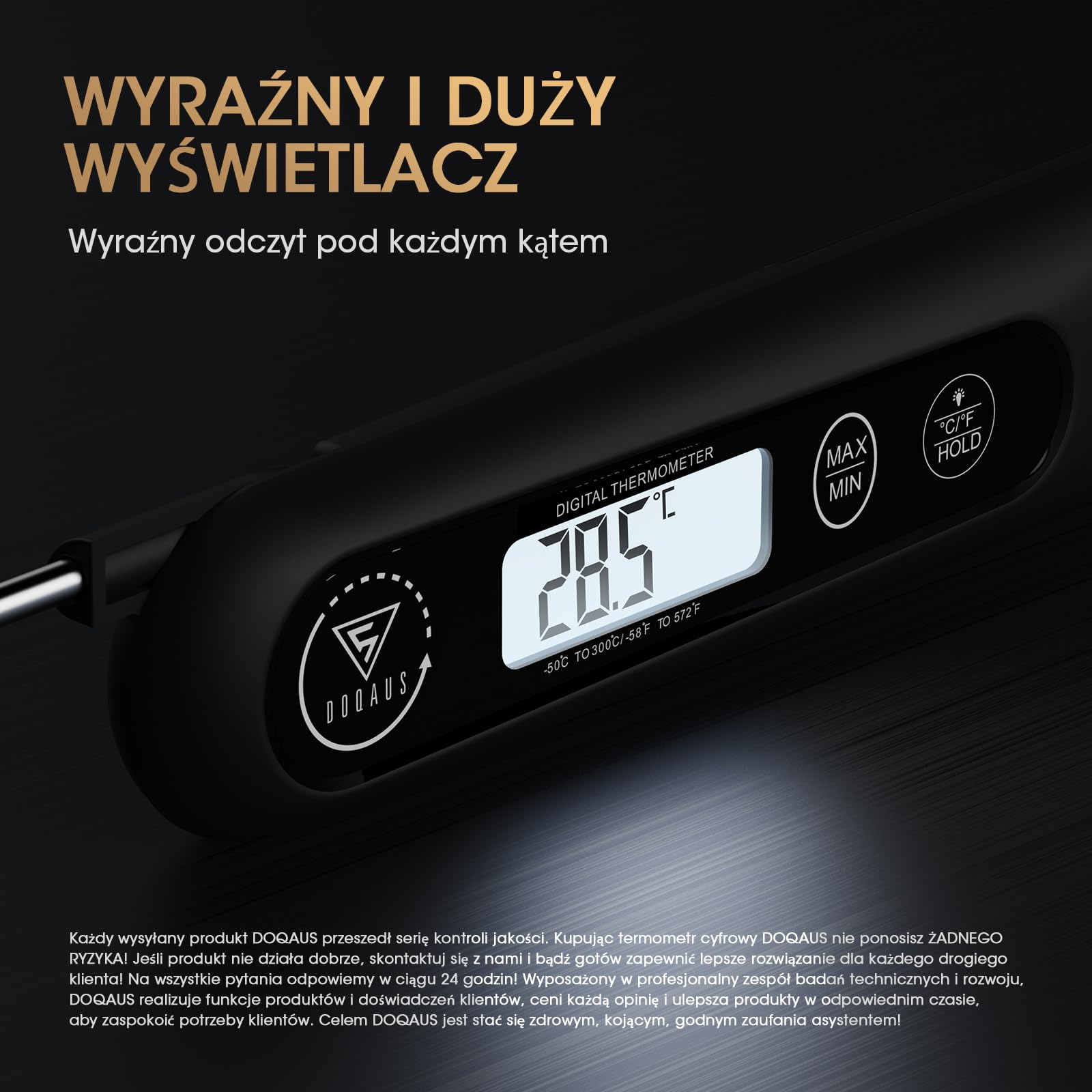 DOQAUS Cyfrowy termometr do mięsa, błyskawiczny termometr do żywności z podświetlanym ekranem LCD, składana długa sonda i automatyczne włączanie/wyłączanie, termometr do grilla, termometr do kuchni, g