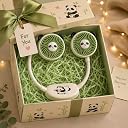 DEOXY Panda Design Neck Fan, Dual Head Hands-Free Wearable Fan, USB Rechargeable, White and Green, Women, Men, Kids gallery image
