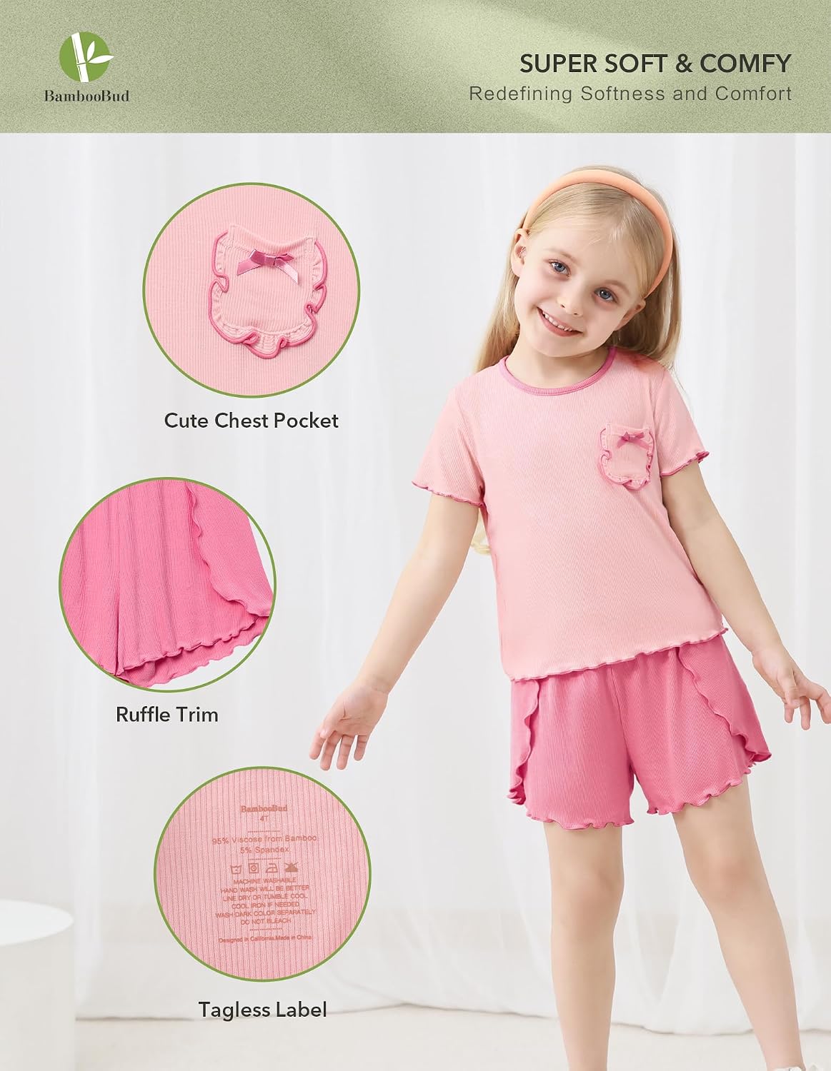 Toddler Girls Pajama Set Short Sleeve Tee Shorts Pajamas Summer 2 Piece Super Soft Sleepwear Viscose from Bamboo