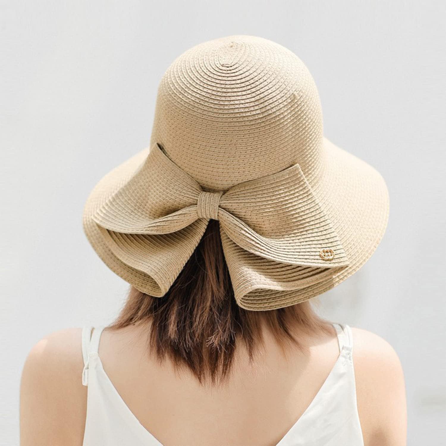 Womens Wide Brim Slit Sun Hat Bow Knot Summer Straw Sun Hats for Women - Image 6