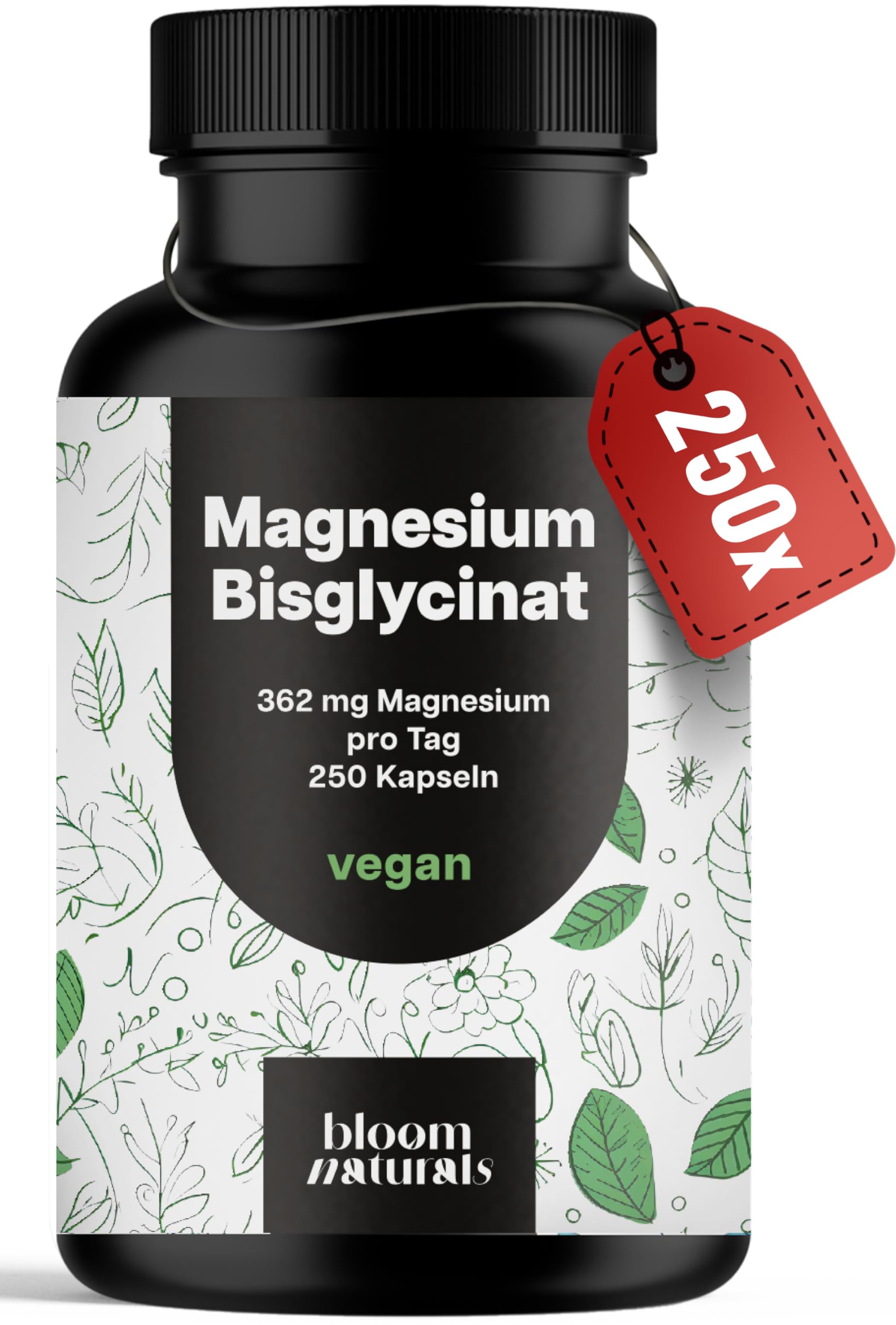Magnesium Bisglycinat Hochdosiert - 250 Kapseln - 362 mg Magnesium Glycinat pro Tag - Vegan & Produziert in Deutschland - Laborgeprüft - Verpackung kann variieren