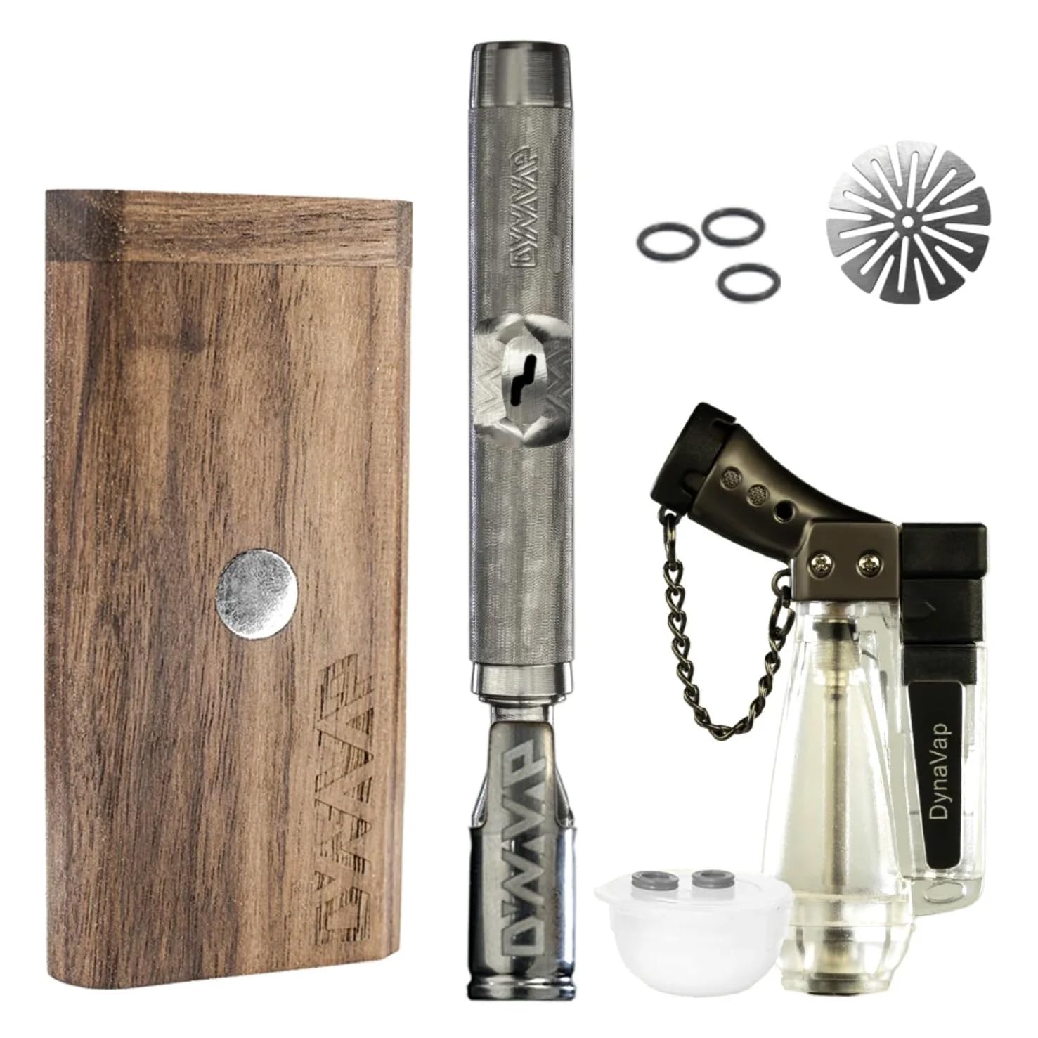 Dynavap M7 Starter Pack, Savana Refillable Lighter, Wooden DynaStash, Stainless Steel and Carbon Fibre Construction, Adjustable Flame Control