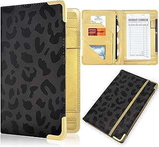 Server Book, Painted Server Books for Waitress, Durable Leather Waitess Book with Zipper Pocket,Server Manual Checkbook Fits Server Apron