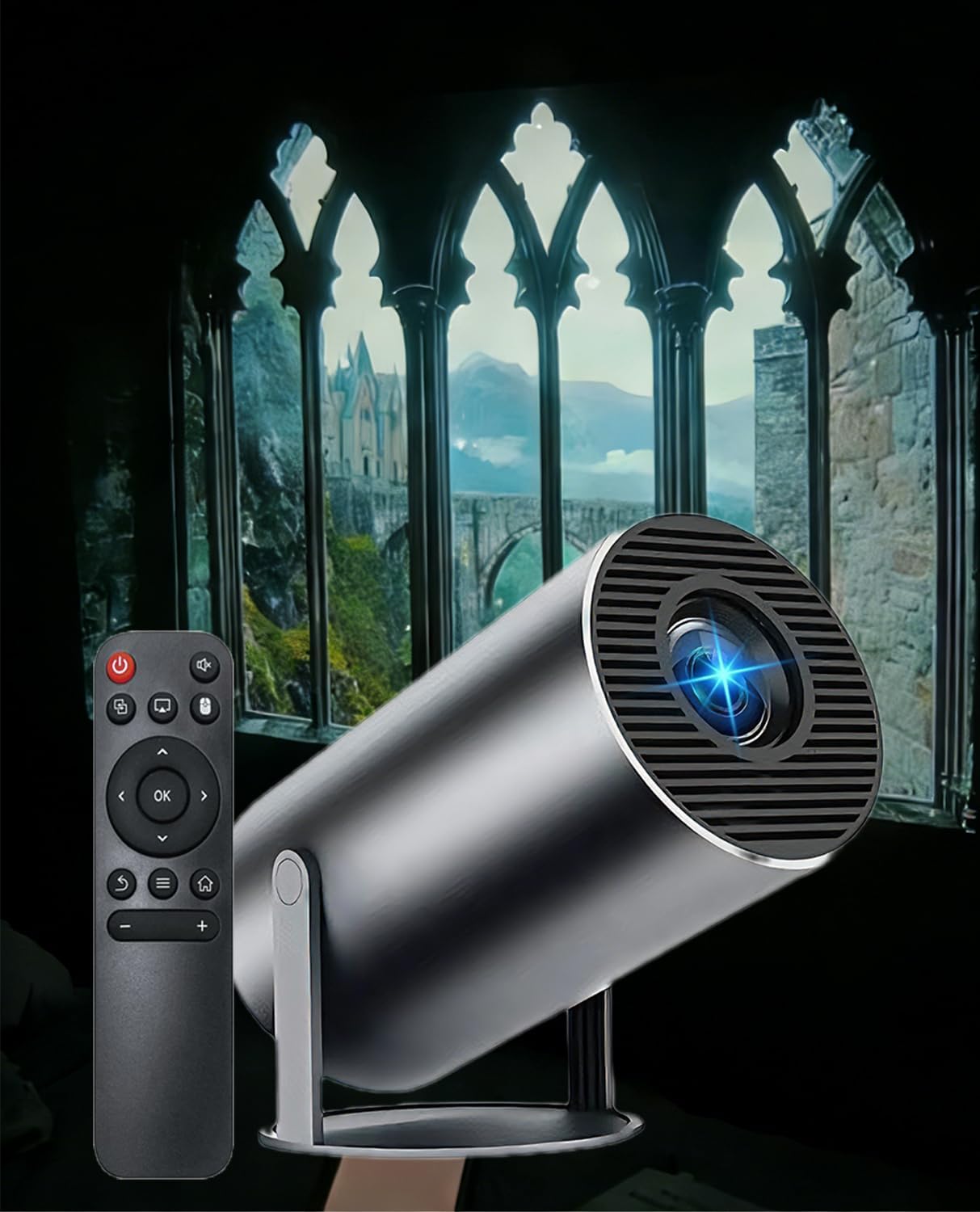 Projector for Reading – Window Projector Built-In Speaker & 210° Rotation, Mini 4k Supported Smart Projector with Wifi & Bluetooth, Auto Keystone, Cozy Reading & Bedroom Immersion (Black)