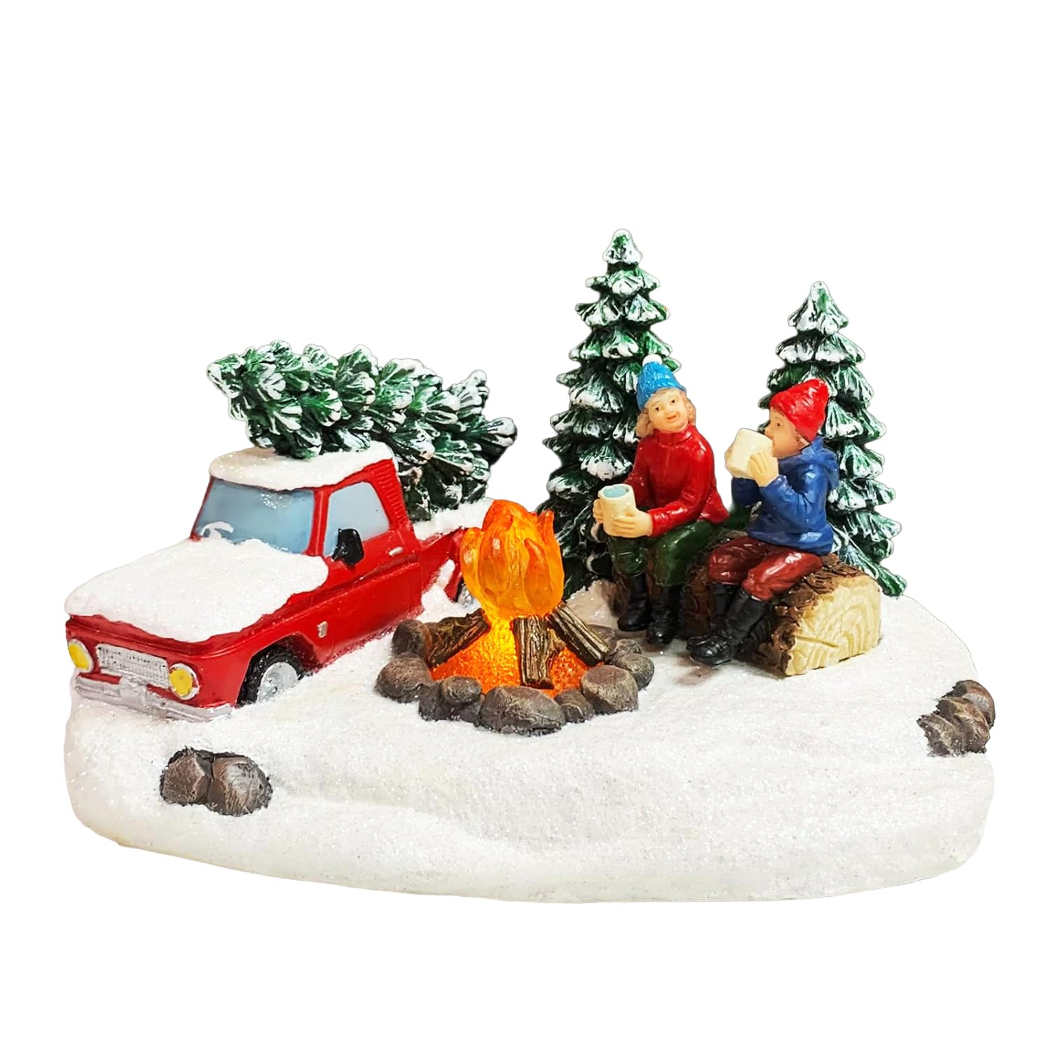 Christmas Village Scene, Campfire Scene with LED Lights - Battery Operated (not Included) (4.3" H x 6.6" W x 4.3" D)