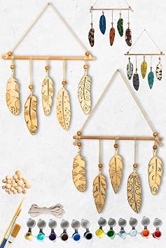 art inside Native American Wood Feather Painting Set Ethnic Rustic Bohemian DIY Home Office Wall Balcony Garden Decoration Object Double Set of 10