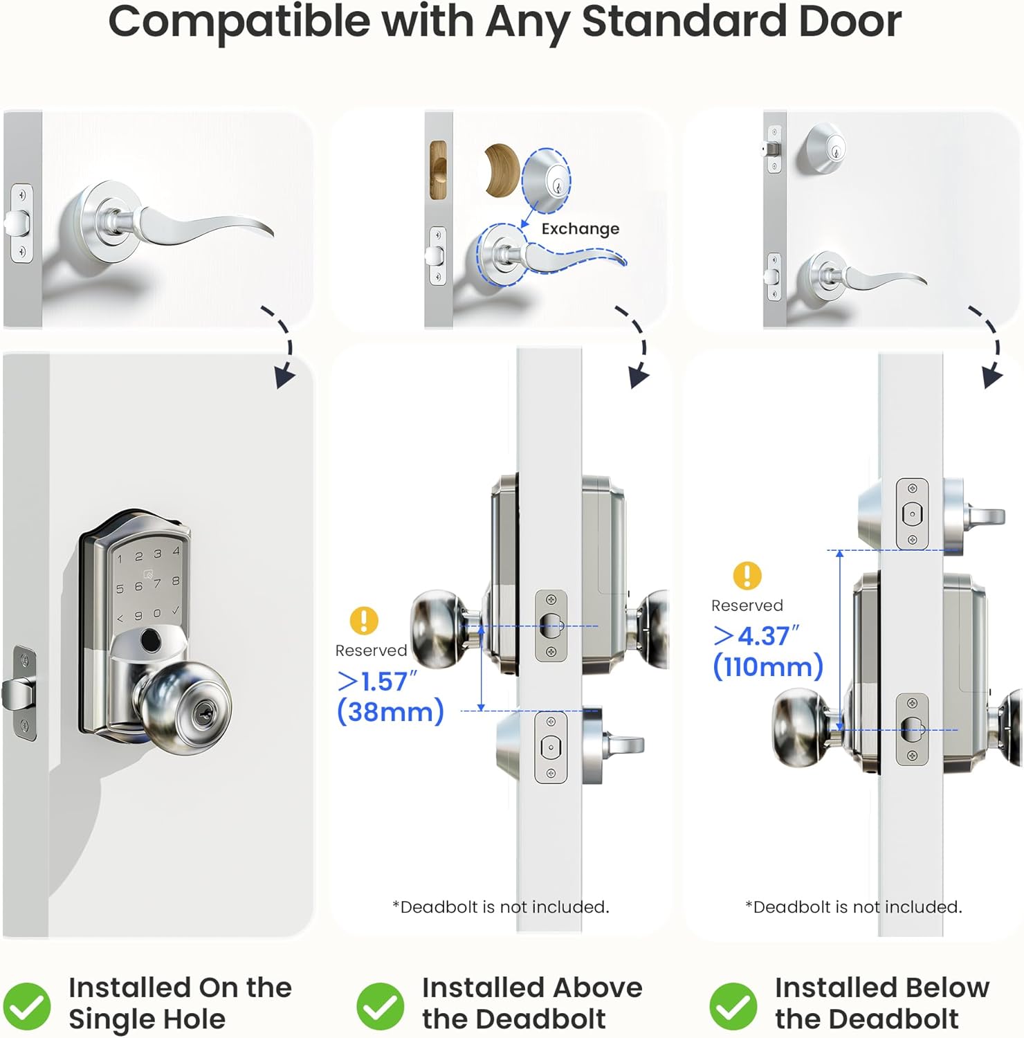 Veise VE028 Built-in Wi-Fi Smart Lock with Knob, Fingerprint Keyless Entry with Handle, App Remote & Voice Control, Electronic Digital Keypad for Front Door and Bedroom, IP65 Waterproof, Satin Nickel 12 71z2Arl5kQL. AC SL1500