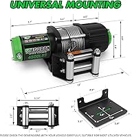 Vista 2 de Cabrestante Eléctrico Impermeable de 4500 lb 12V, Cabrestante ATV/UTV con Cable de Acero con Control Remoto Inalámbrico y Guía de Rodillos