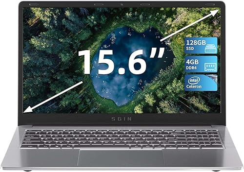 SGIN Computadora portátil con Windows 11 de 15.6 pulgadas, 4 GB DDR4 128 GB SSD, procesador Intel Celeron (hasta 2.5 GHz), gráficos Intel UHD 600,