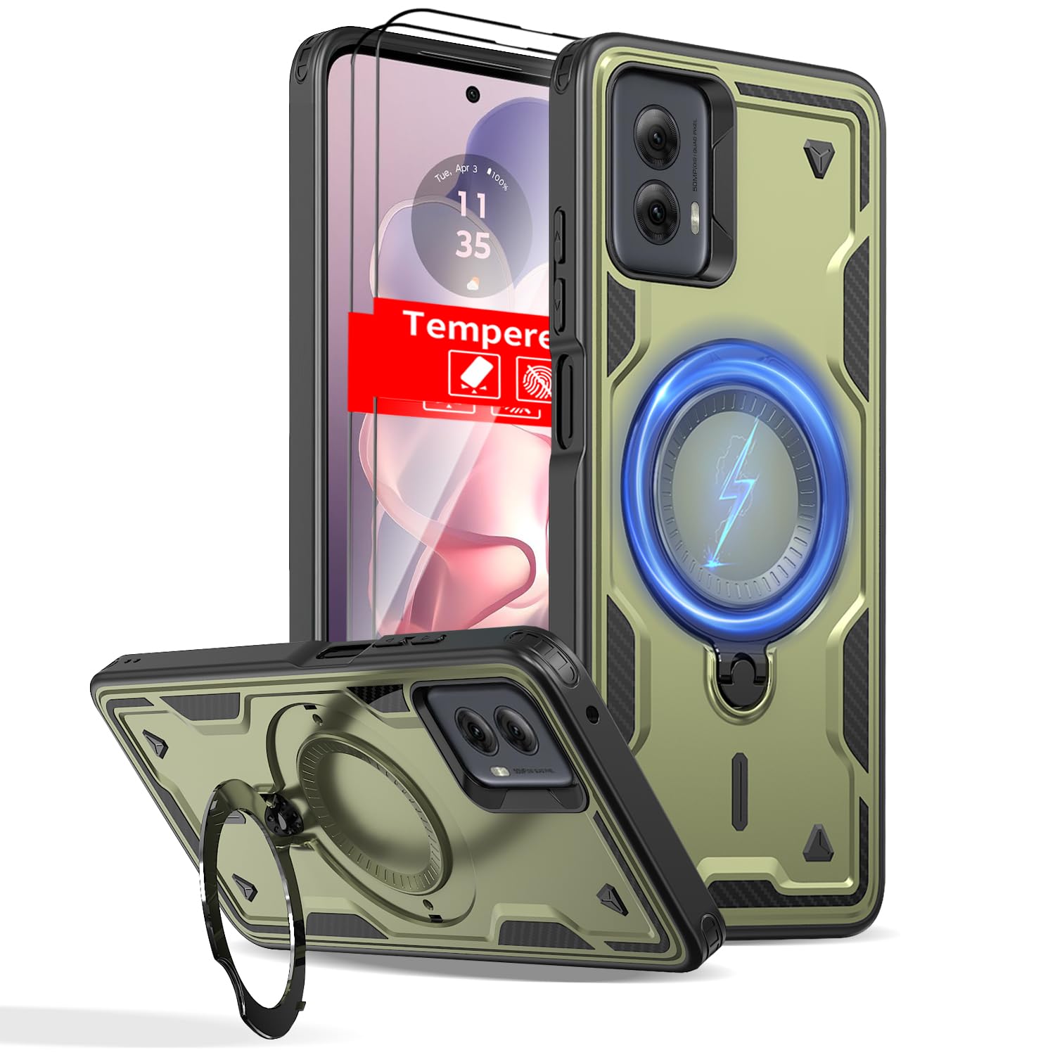 THBONRA for Motorola Moto G Power 2024 Case Magnetic Compatible with MagSafe,with 2 Screen Protector,with Kickstand Phone Heavy Duty Protection