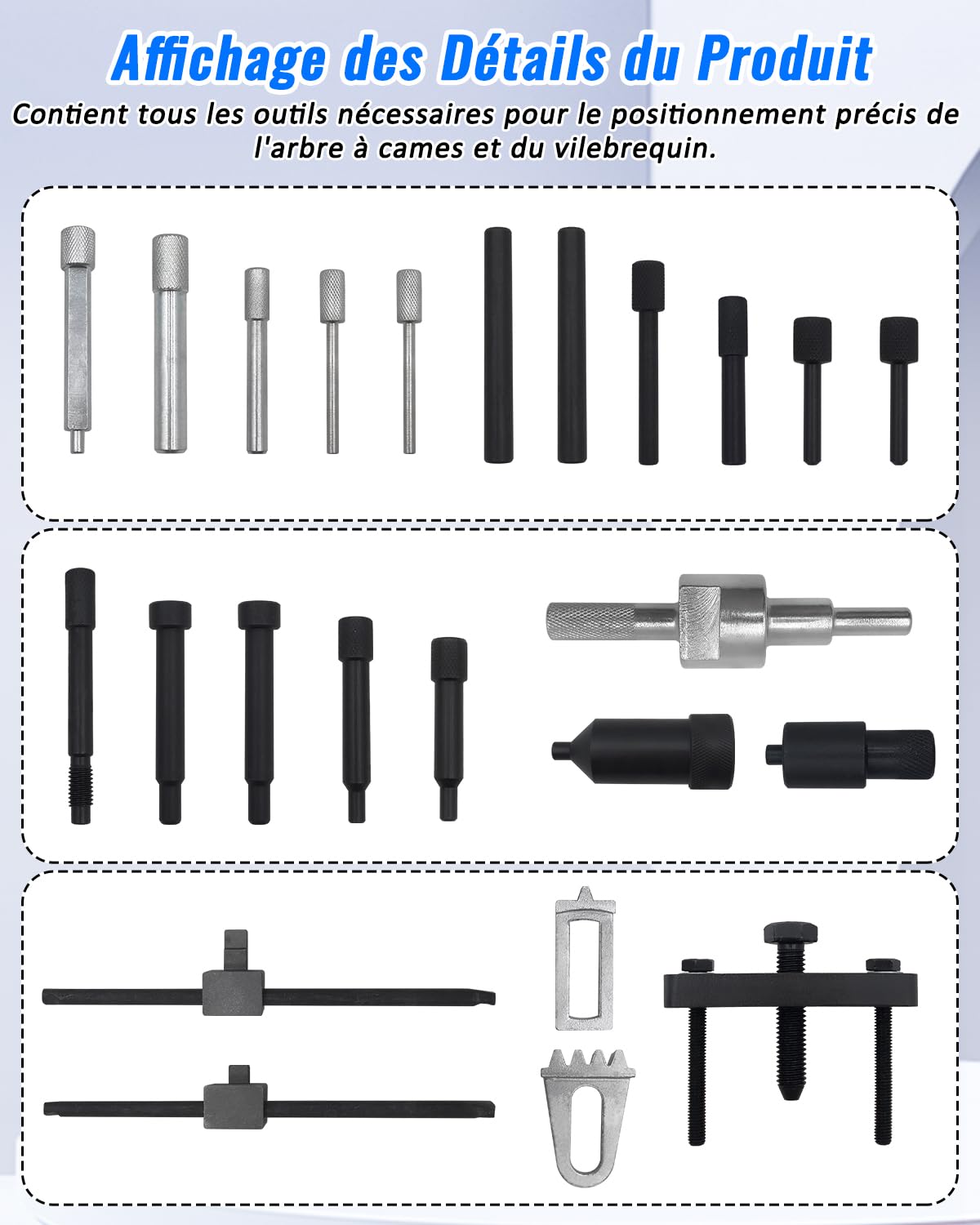 Kit d'Outils de Réglage Calage Moteur, Jeu d'Outils de Blocage et de Réglage d'arbre à Cames et de Vilebrequin Compatible avec Peugeot, Citroen, Moteurs Diesel & Essence PSA Dual TDI HDI PSA