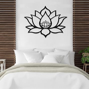 Lotus Flower Metal Wall Art, Lotus Flower Wall Decor, Flower Metal Wall, Yoga Wall Art, Mandala Wall Art, Meditation Decor, Spiritual Decor, Home Wall Decor Black, 41"x31"|105x78cm, Metal Wall Art