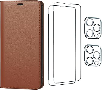Utook Compatible with iPhone 14 Pro Max Case Wallet, Genuine Leather Magnetic Flip Cell Phone Cases with Credit Card RFID Blocking Shockproof Shell for Phone 14 Pro Max 6.7" 5G Brown