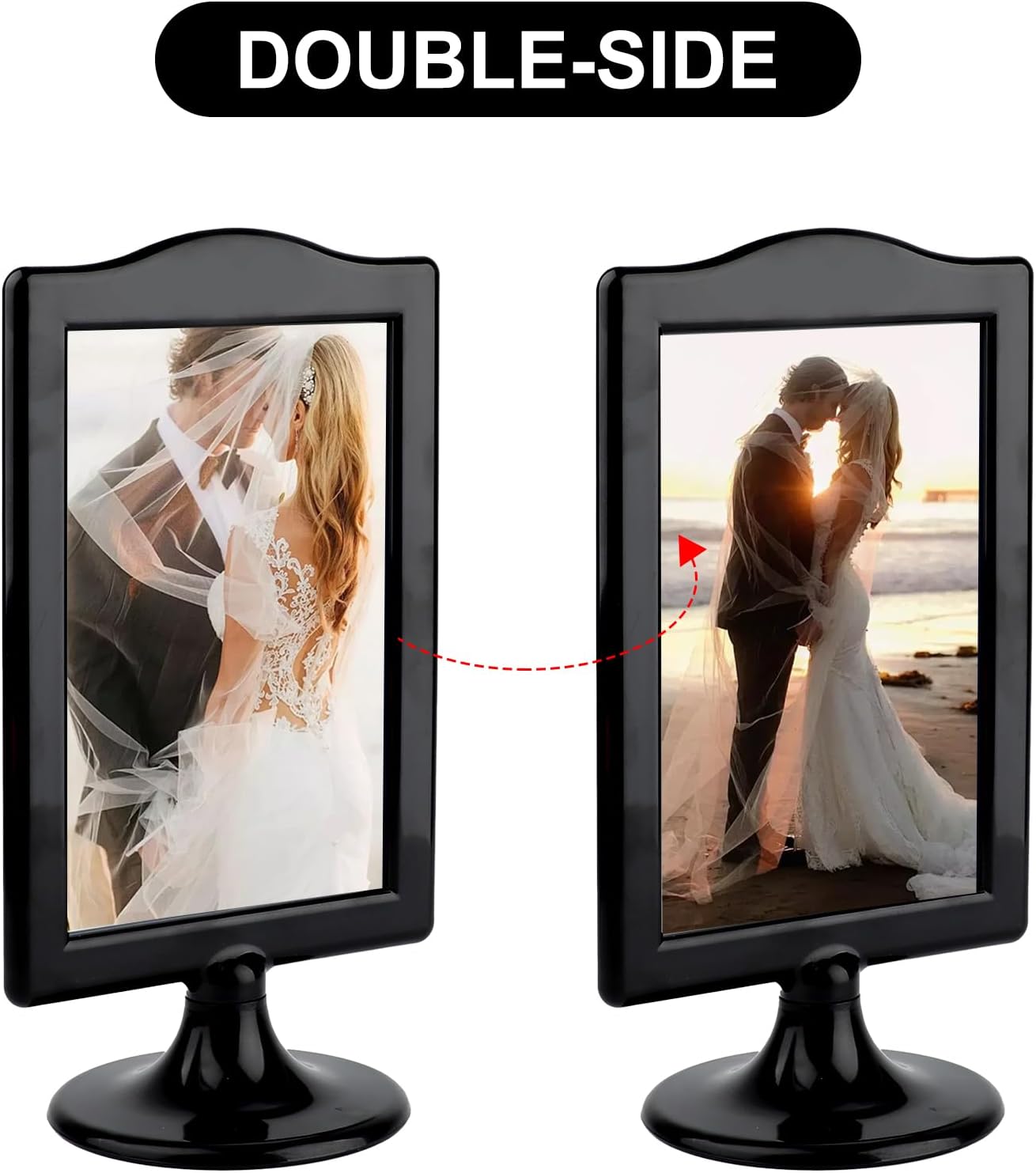 10Pcs Double Sided Standing Picture Frame 4x6 Pedestal Photo Frame with Inserts and Base Black Picture Frame Bulk Plastic Vertical Photo Frames for Table Numbers Menu Display Wedding