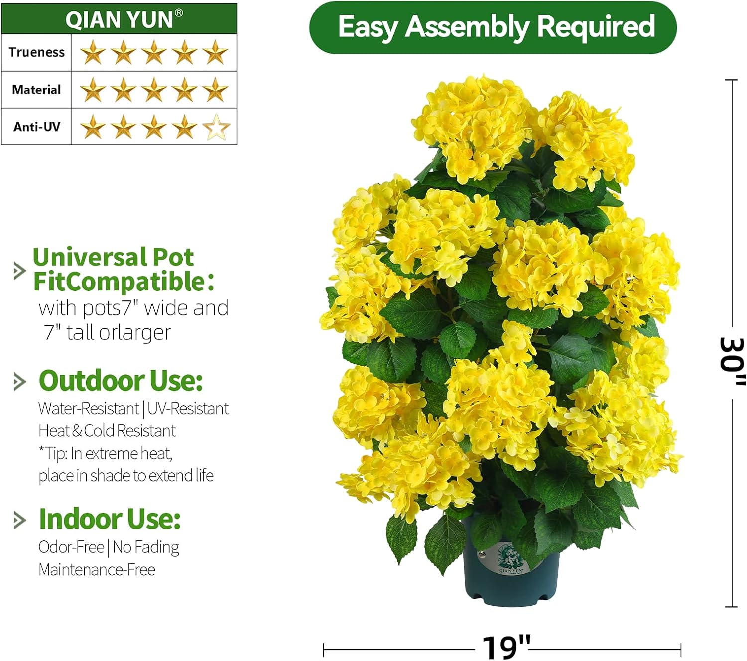 QIANYUN Faux Hydrangea Tree 30" Tall (2 Pack), Artificial Hydrangea Plant in Pot with Yellow Flowers, Realistic Hydrangea Tree for Indoor Outdoor Porch, Patio, Home Decor