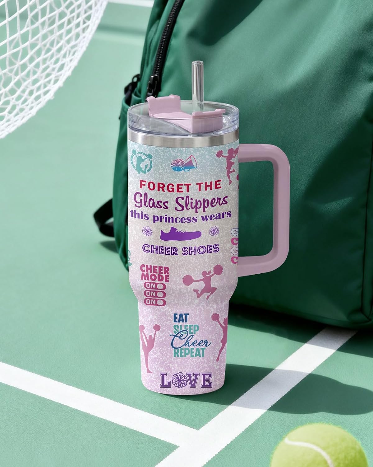 Cheerleader 40oz Tumbler With Handle and Straw, Insulated Stainless Steel Travel Cup With Lid, Cheerleading Team Gifts Birthday, Coffee Water Mug