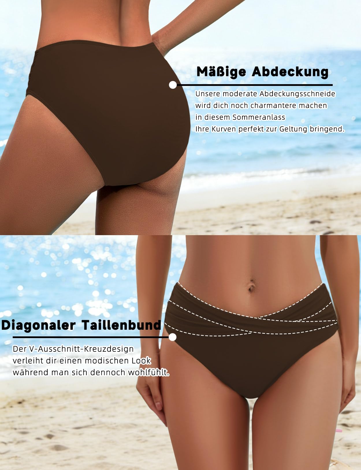 Zilcremo Set bikini da donna con costume da bagno a due pezzi | pancia, allacciatura incrociata sulla schiena, scollo a V, push up, vita media, adatto per la mamma, per spiaggia e piscina