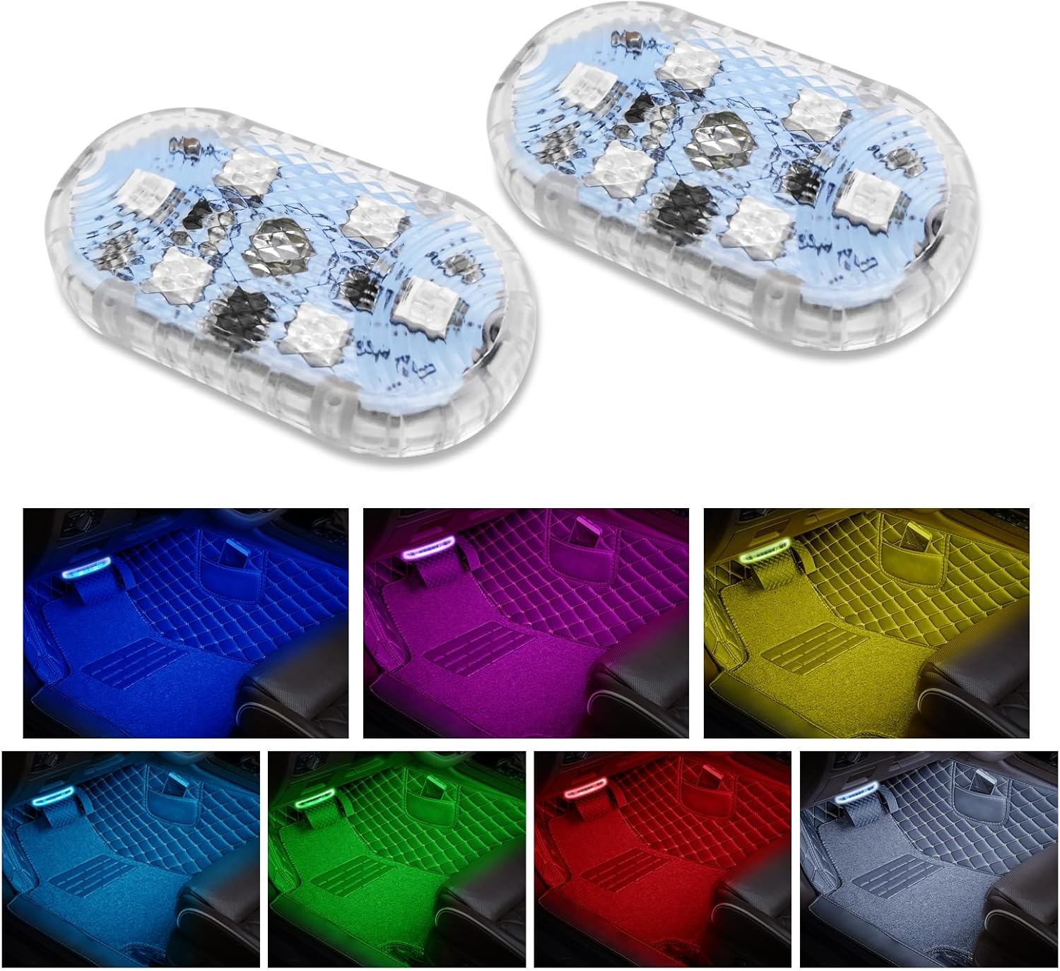 2Pcs Car LED Lights Interior, Portable USB Rechargeable Car