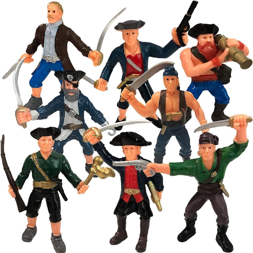 Pirate Action Figures Playset, (3.5 Inches) Set of 8 Plastic Pirates Figures in Assorted Poses, Little Pirate People Action Figurines Toys Play Set for Kids