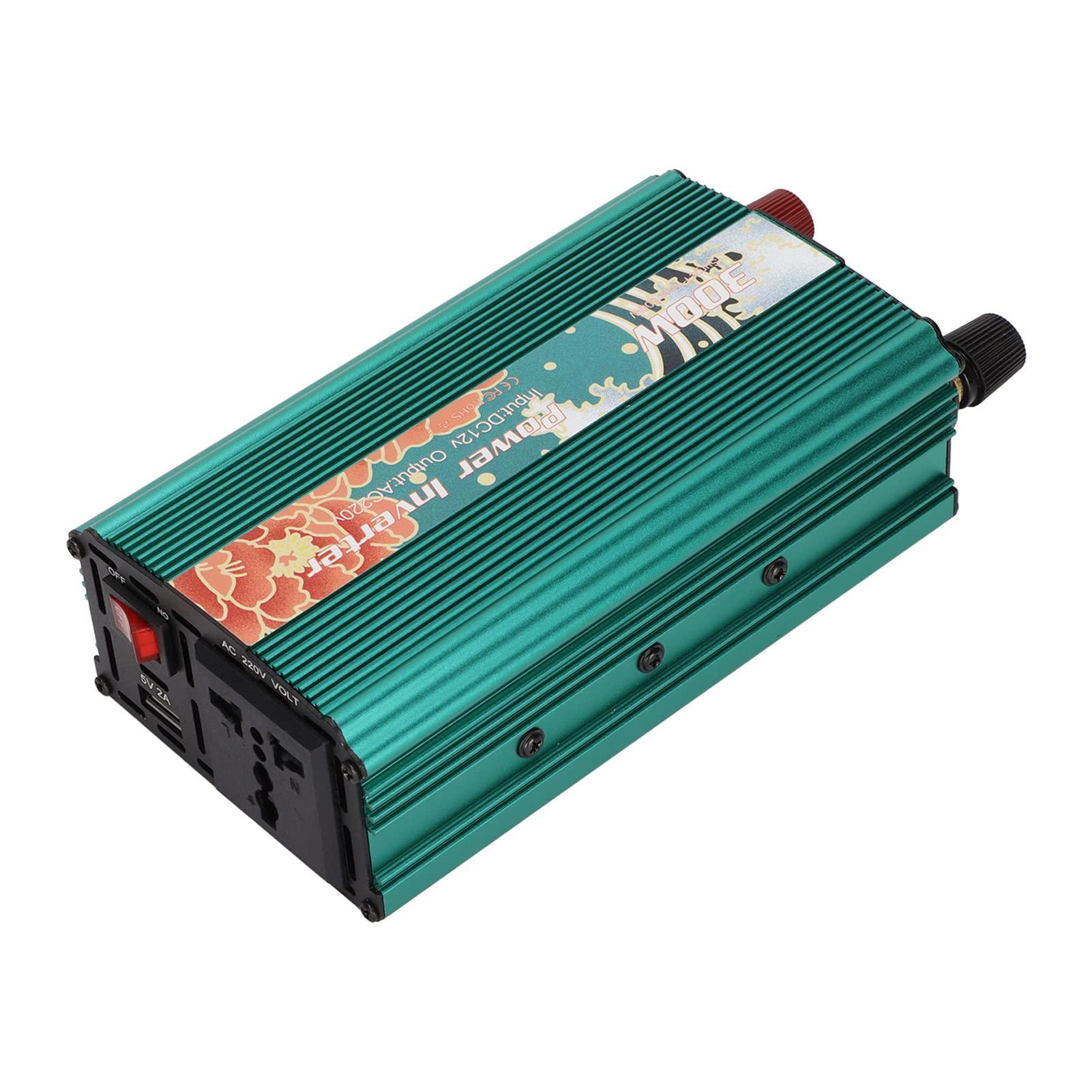 Convertitore di Potenza Intelligente Multiuso da 300 W con Motivo Peonia per Ricarica da Auto in Movimento Trasvertitore CA in Lega di Alluminio da 12 V a 220 V
