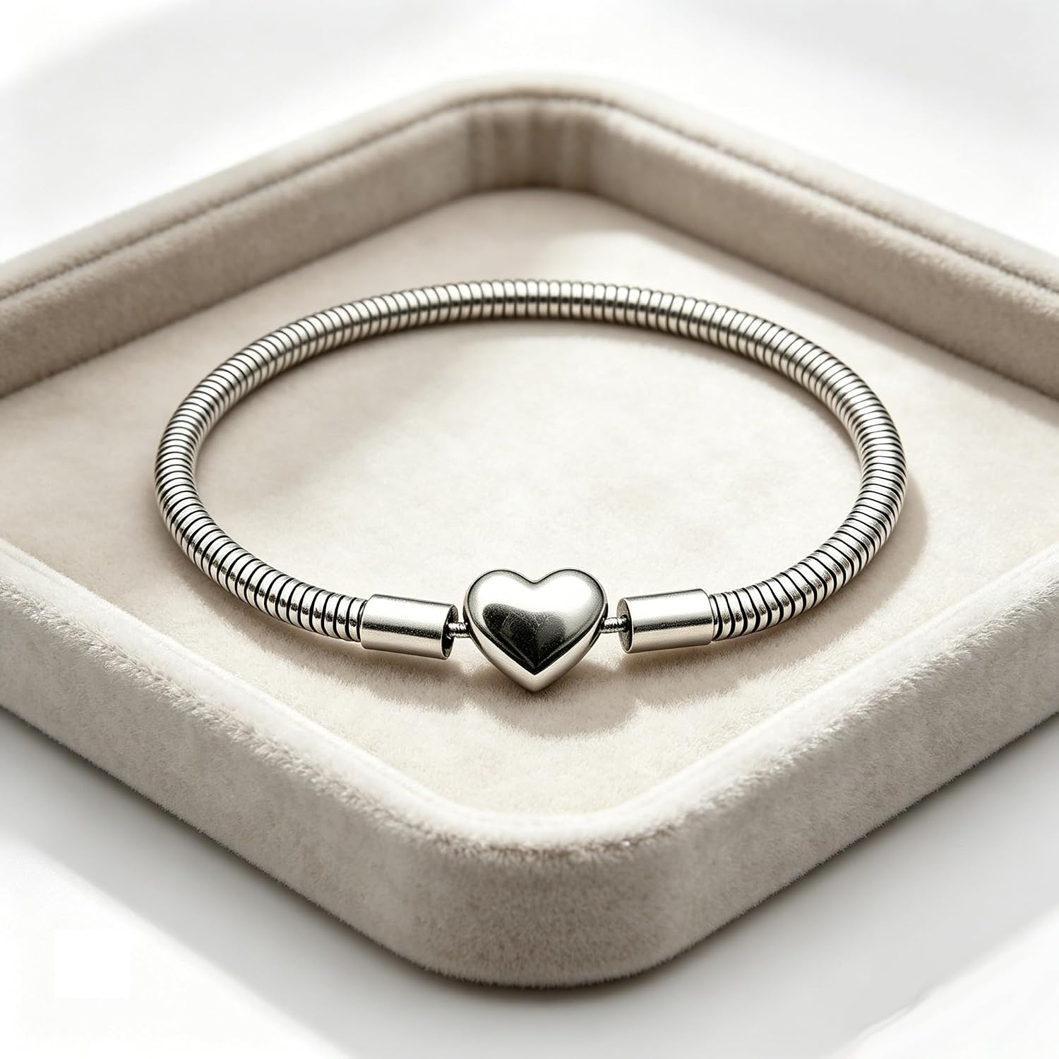 3mm Charm Bracelet Snake Chain Heart Barrel Snap Clasp Handmade Wristband fit Pandora European Charm Bead DIY Jewelry 16CM