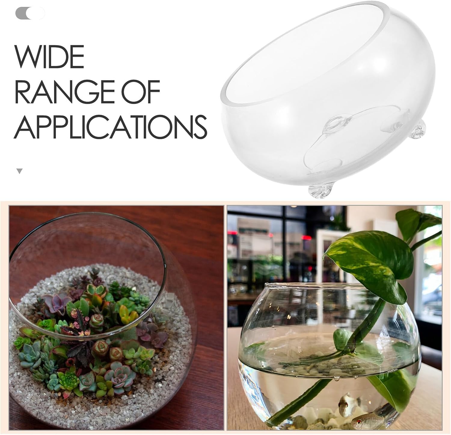 Glass Fish Aquarium Bowl with Three Claw Base for Hydroponic Plants and Succulents, 20cm Terrarium Vase Suitable for Office Desk, Home Decor, and Wedding Centerpiece